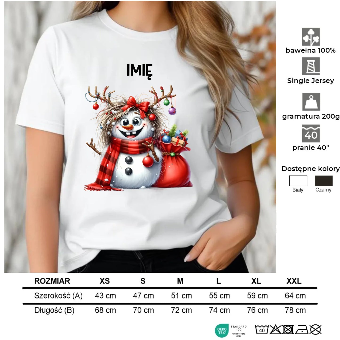 Koszulka damska świąteczna - Bałwanek - personalizowana BN70 - StoryCups.pl