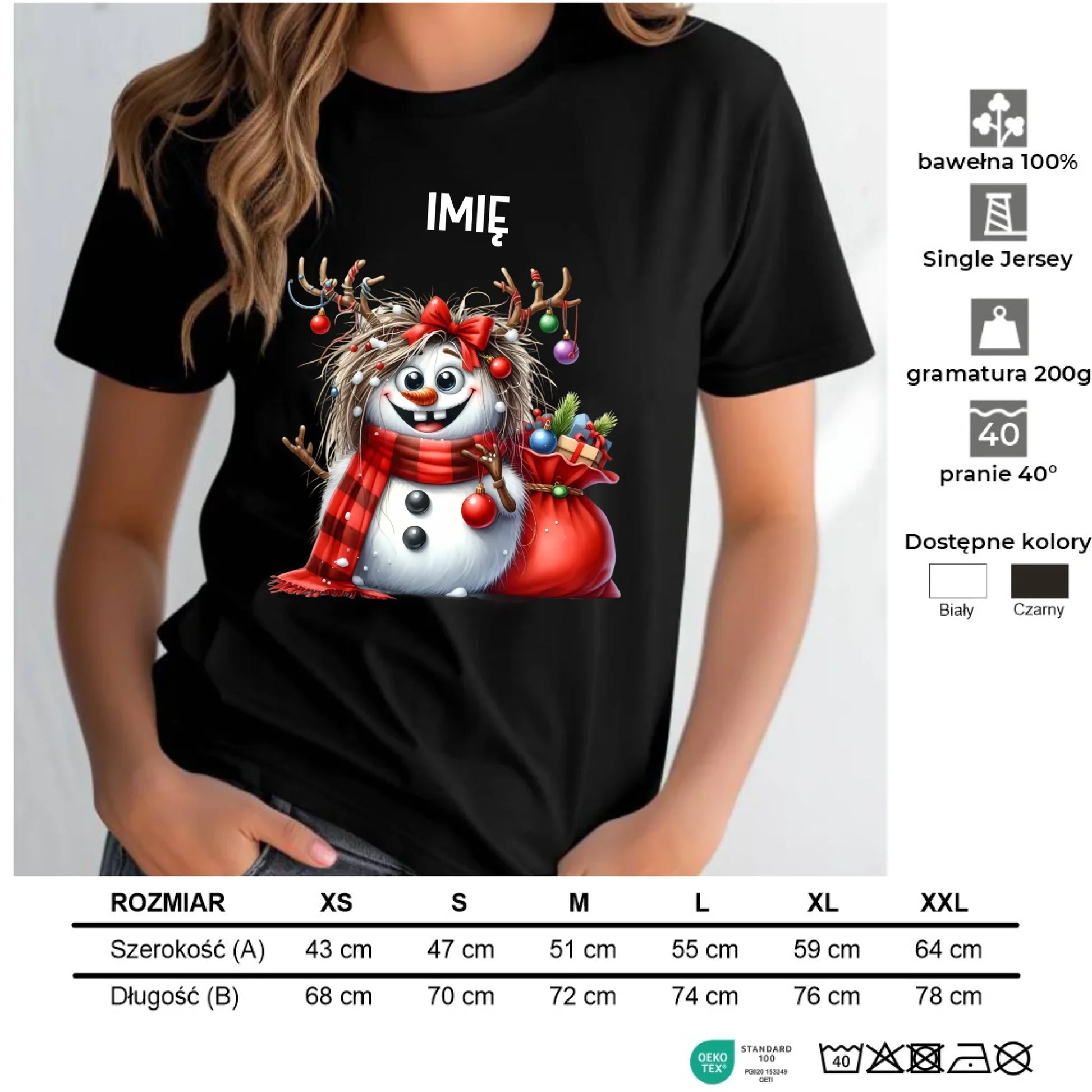 Koszulka damska świąteczna - Bałwanek - personalizowana BN70 - StoryCups.pl