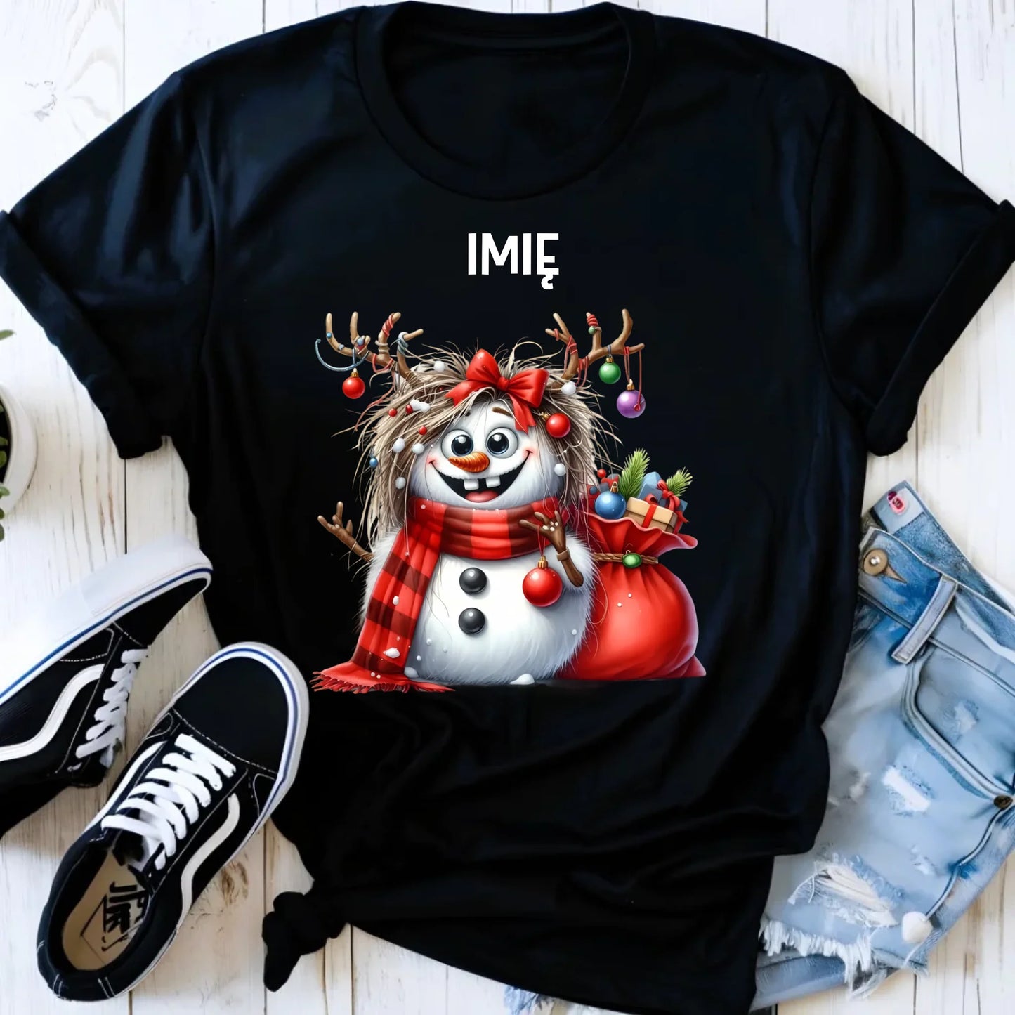Koszulka damska świąteczna - Bałwanek - personalizowana BN70 - StoryCups.pl