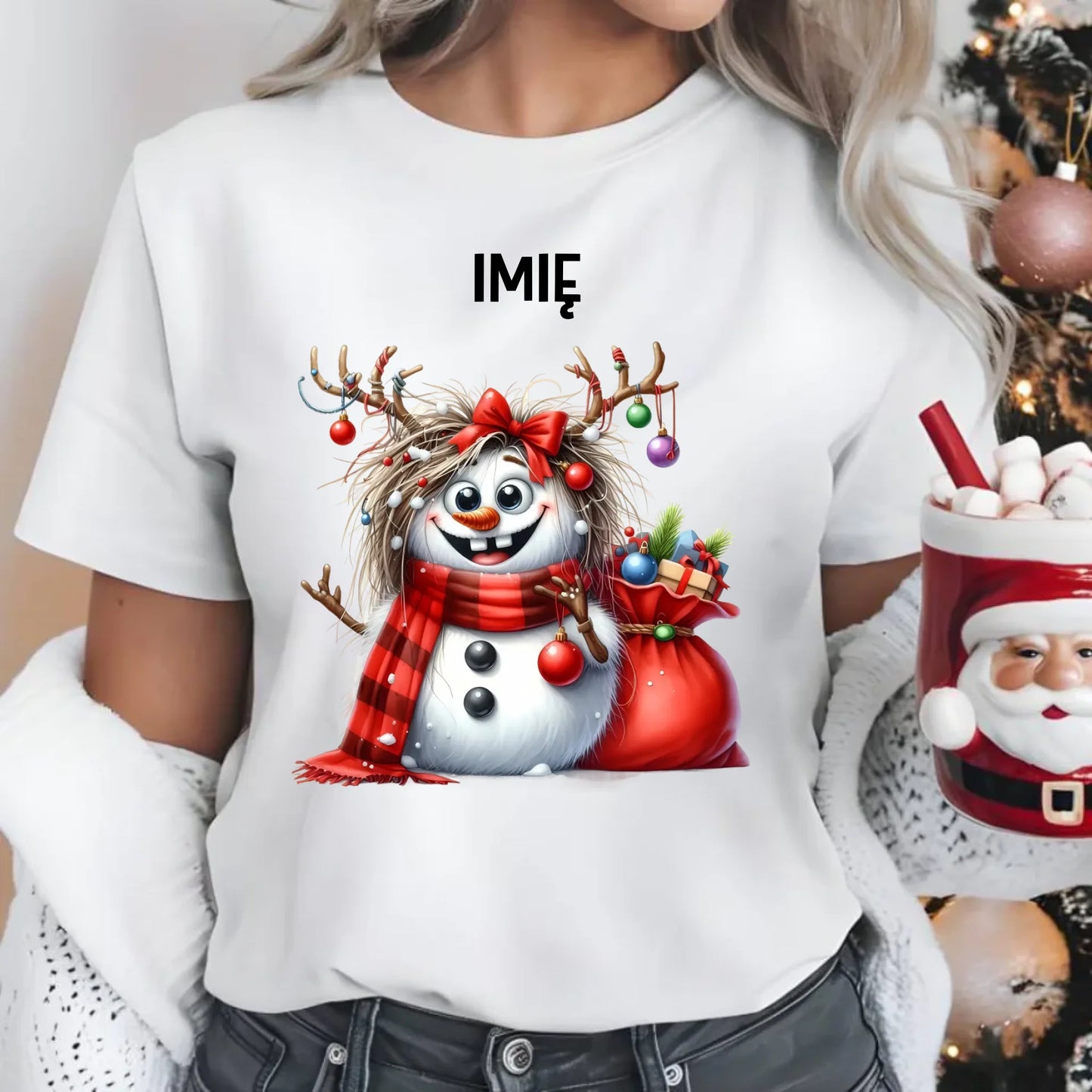 Koszulka damska świąteczna - Bałwanek - personalizowana BN70 - StoryCups.pl