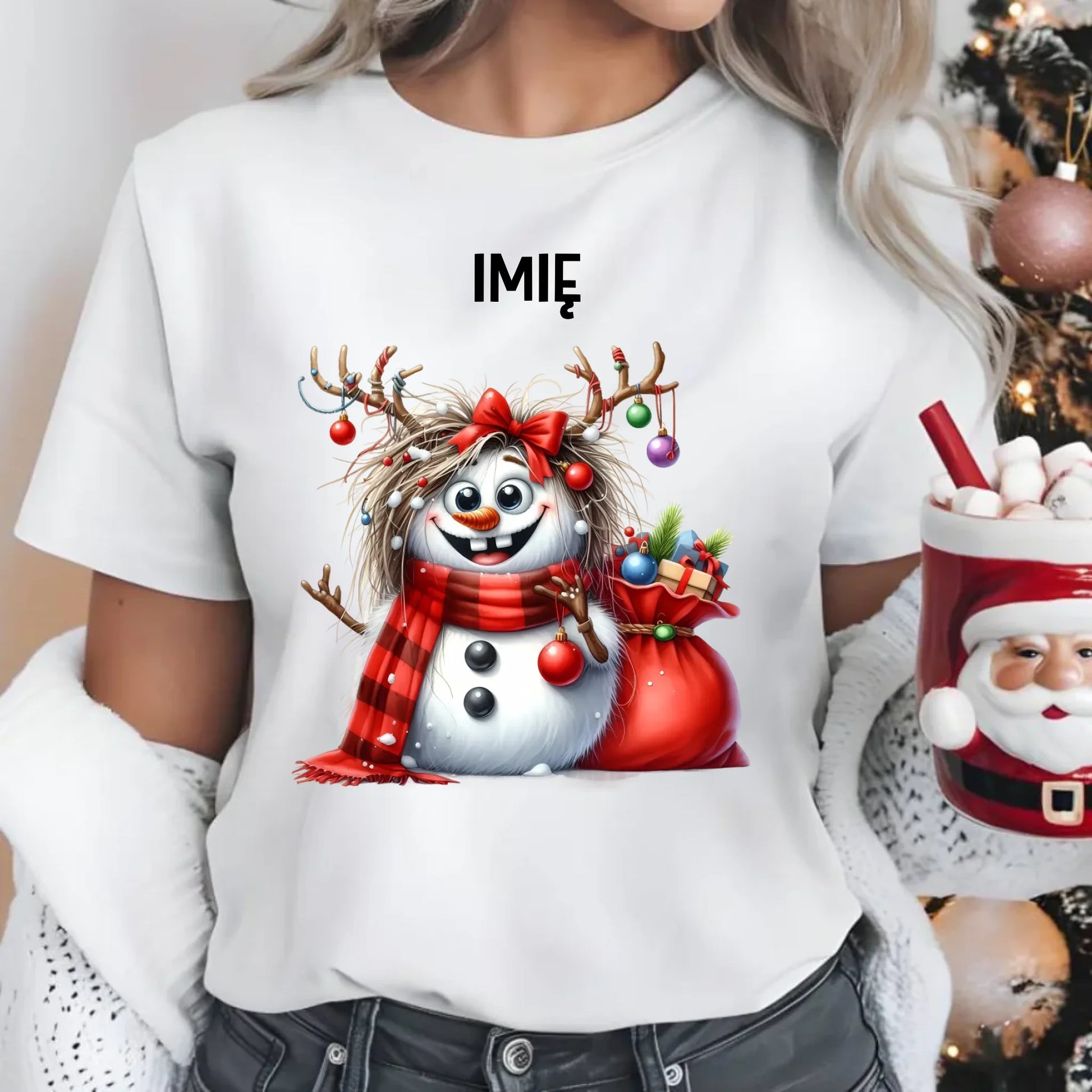 Koszulka damska świąteczna - Bałwanek - personalizowana BN70 - StoryCups.pl