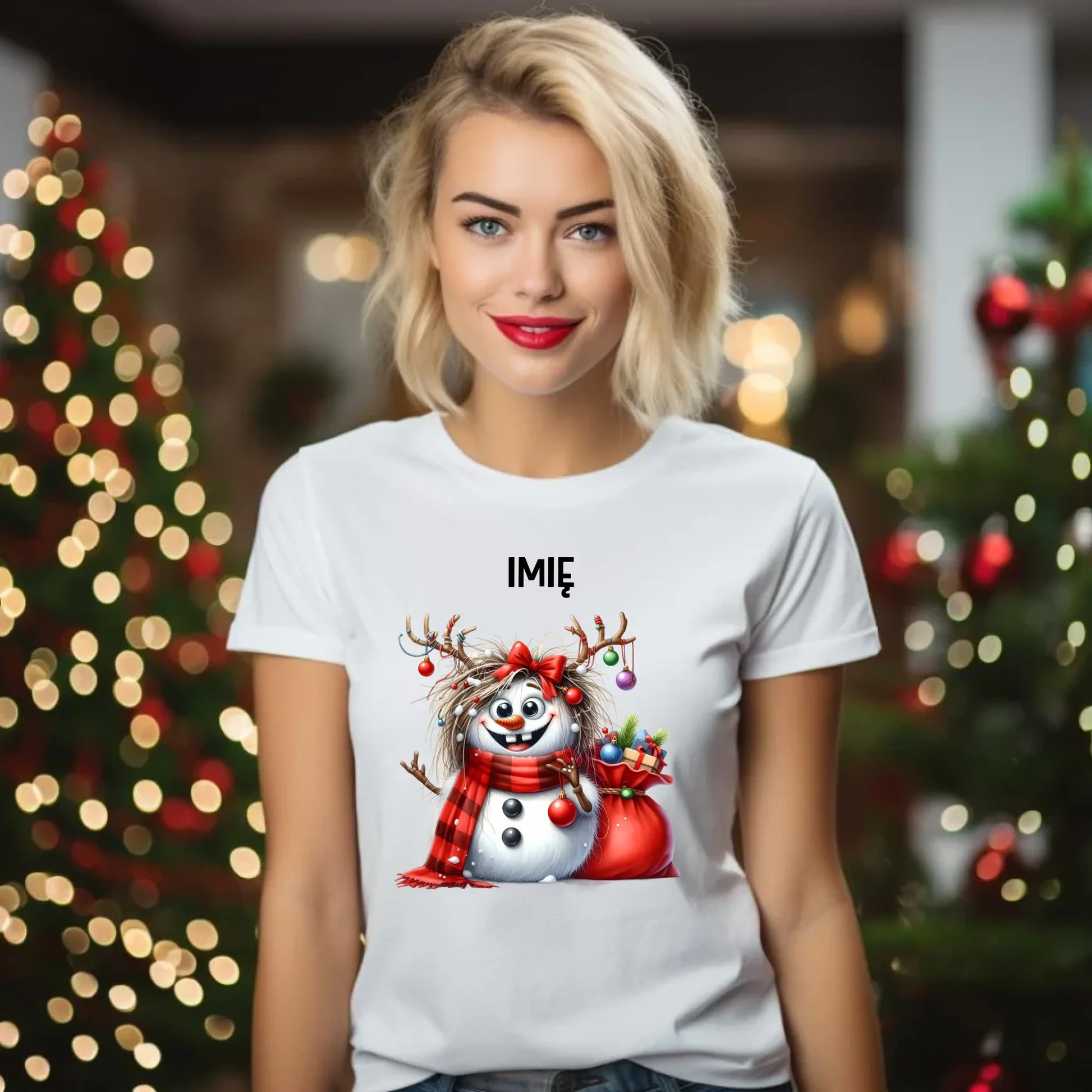 Koszulka damska świąteczna - Bałwanek - personalizowana BN70 - StoryCups.pl