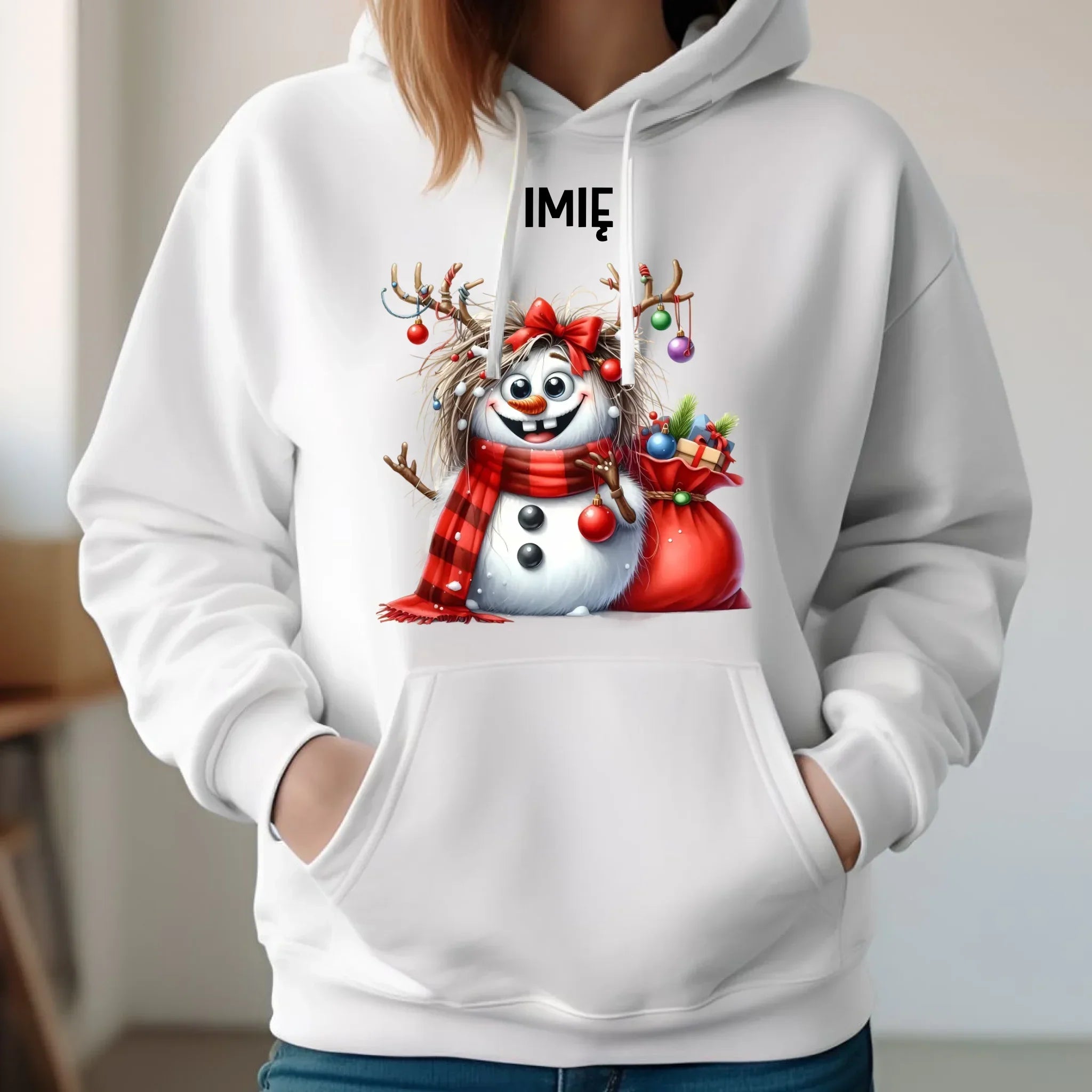 Bluza damska z kapturem świąteczna - Bałwanek - personalizowana BN70 - StoryCups.pl