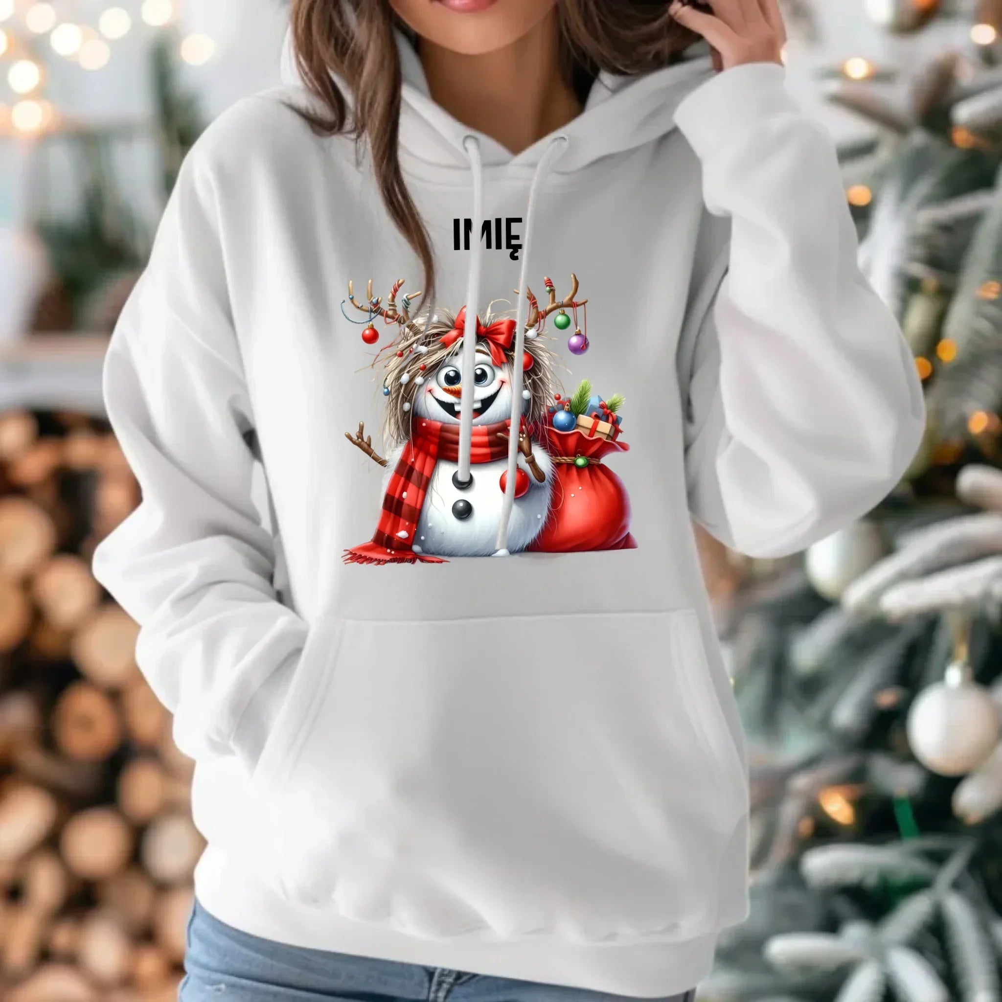 Bluza damska z kapturem świąteczna - Bałwanek - personalizowana BN70 - StoryCups.pl