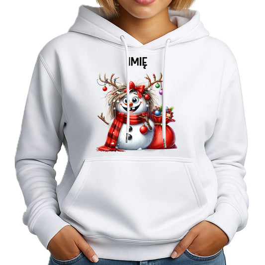 Bluza damska z kapturem świąteczna - Bałwanek - personalizowana BN70 - StoryCups.pl