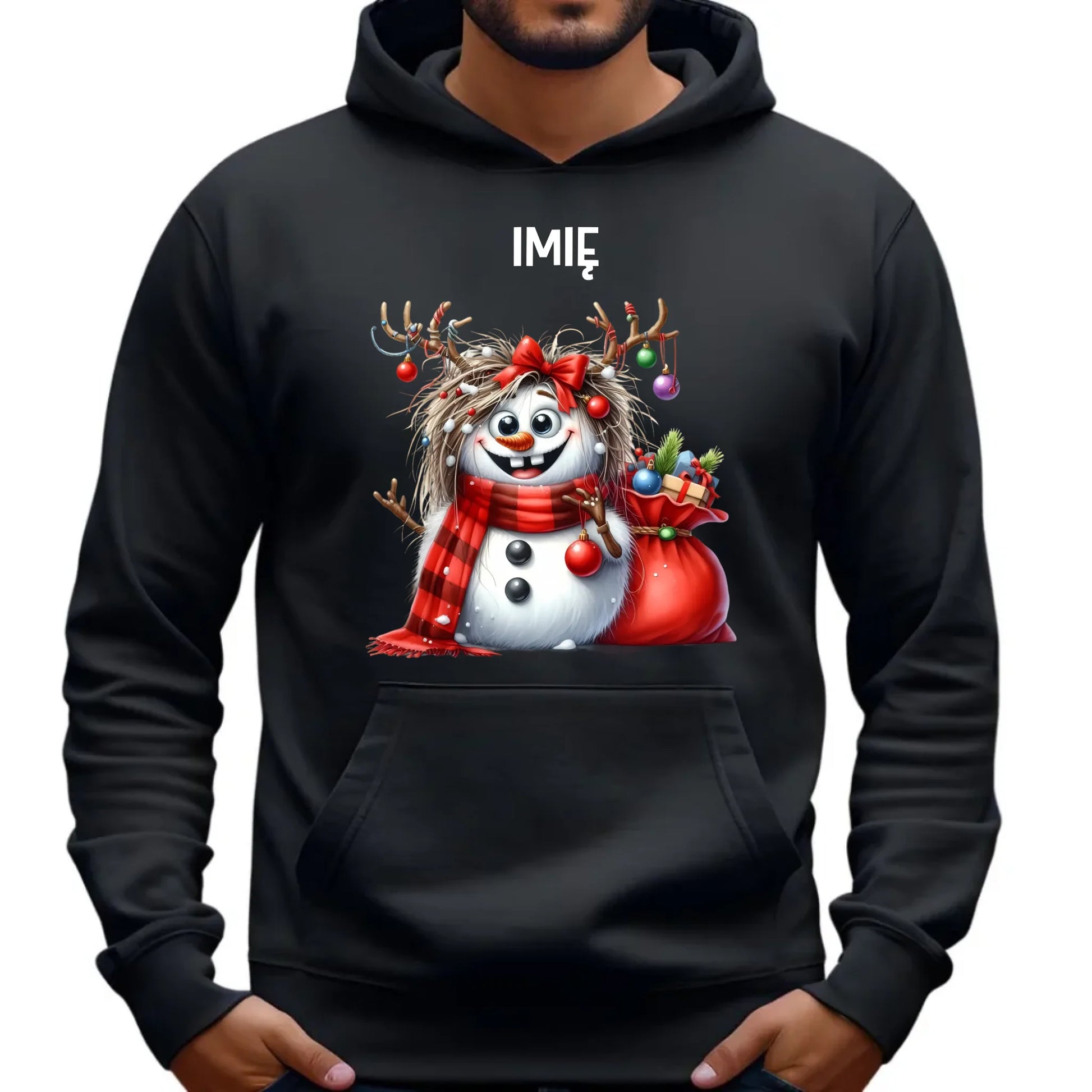 Bluza męska z kapturem świąteczna - Bałwanek - personalizowana BN70 - StoryCups.pl