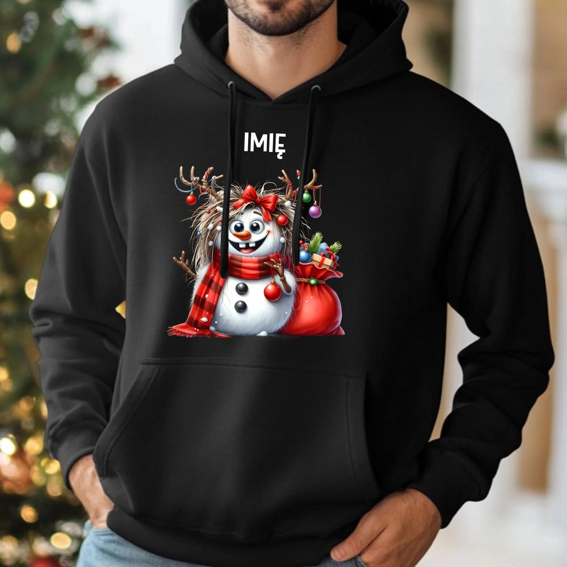 Bluza męska z kapturem świąteczna - Bałwanek - personalizowana BN70 - StoryCups.pl
