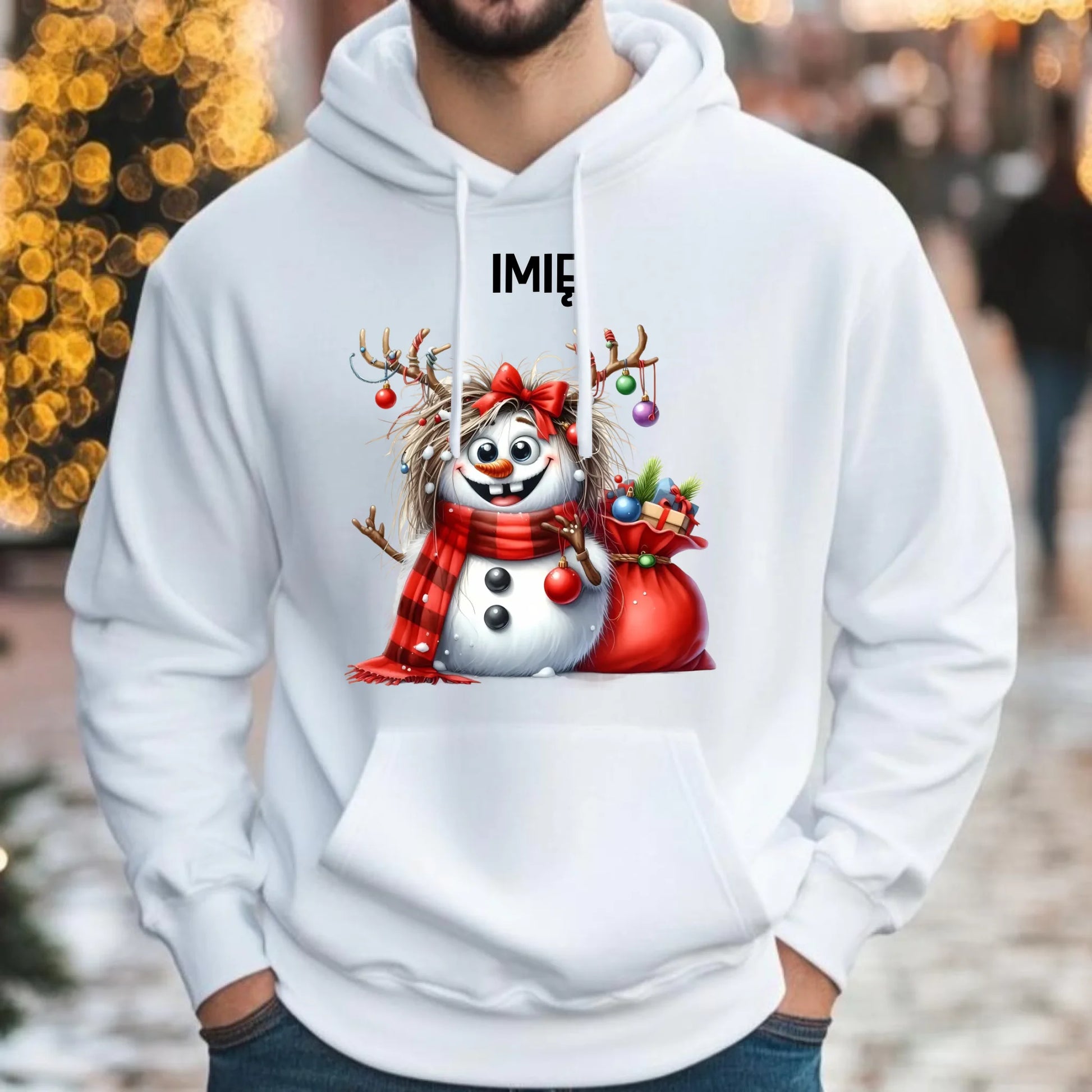 Bluza męska z kapturem świąteczna - Bałwanek - personalizowana BN70 - StoryCups.pl