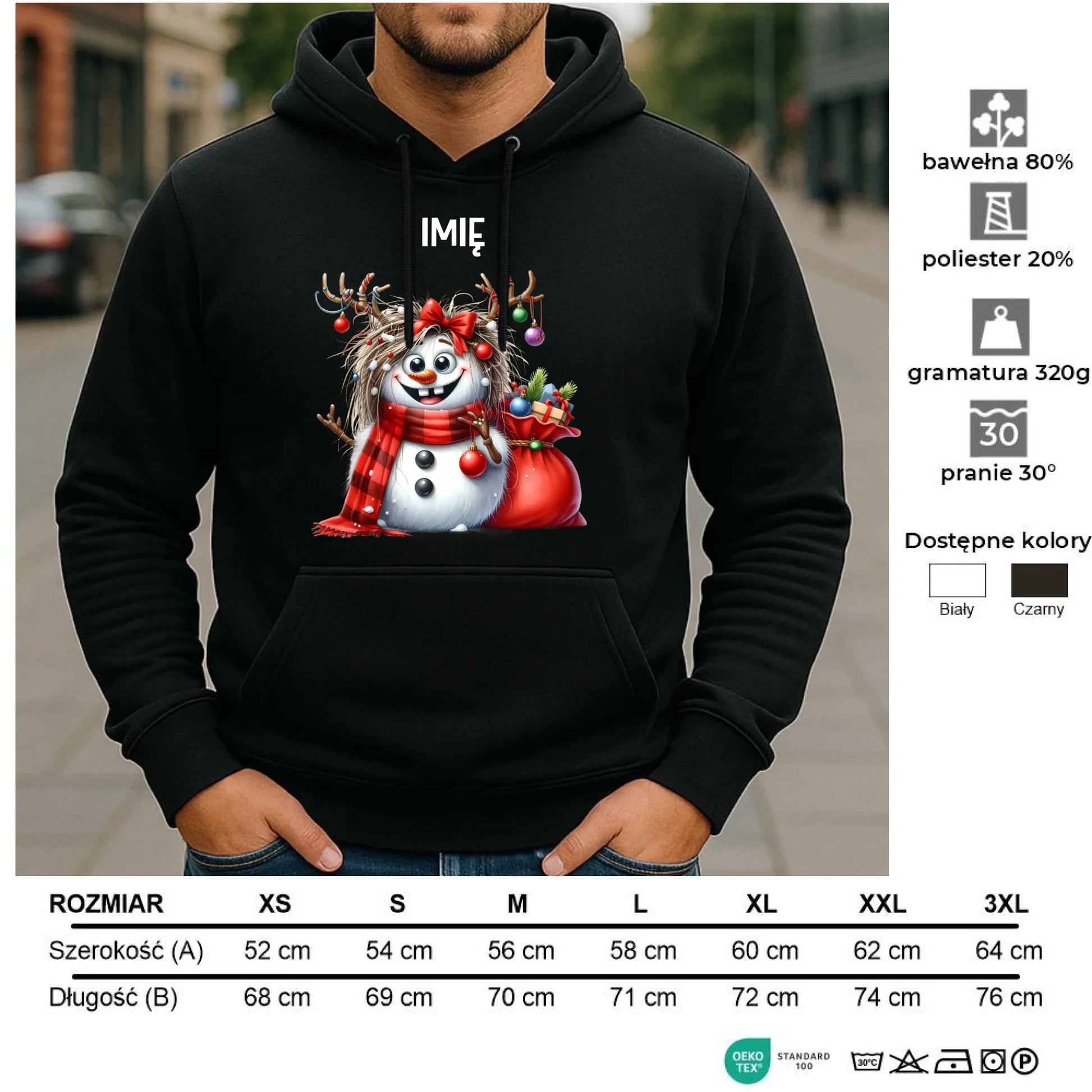 Bluza męska z kapturem świąteczna - Bałwanek - personalizowana BN70 - StoryCups.pl
