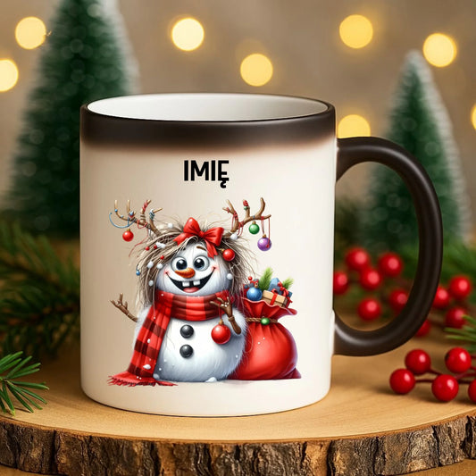 Kubek magiczny świąteczny - Bałwanek - personalizowany BN70 - StoryCups.pl