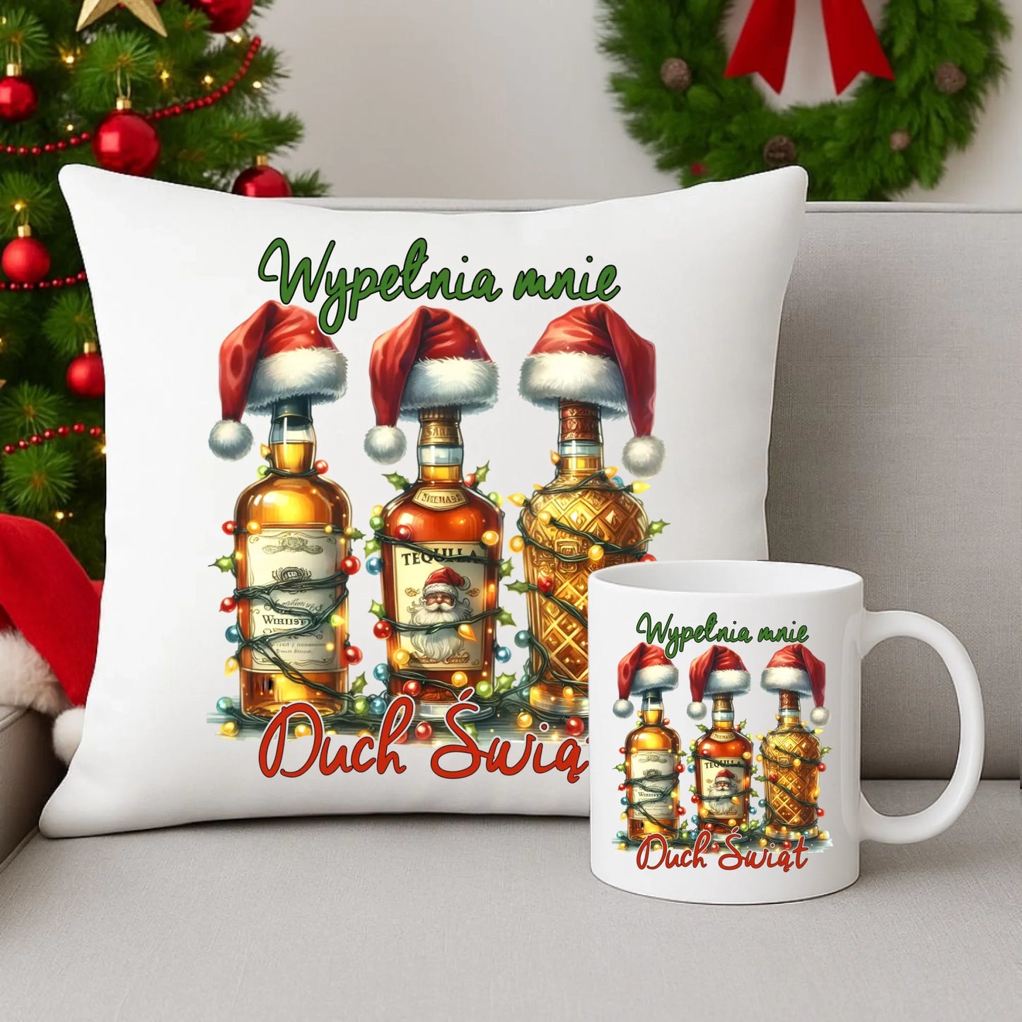 Zestaw poduszka i kubek świąteczny - Wypełnia mnie Duch Świąt BN69 - StoryCups.pl