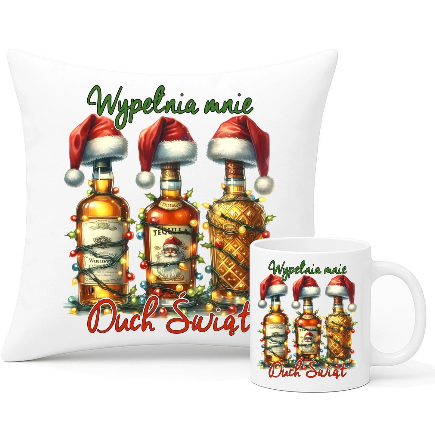 Zestaw poduszka i kubek świąteczny - Wypełnia mnie Duch Świąt BN69 - StoryCups.pl