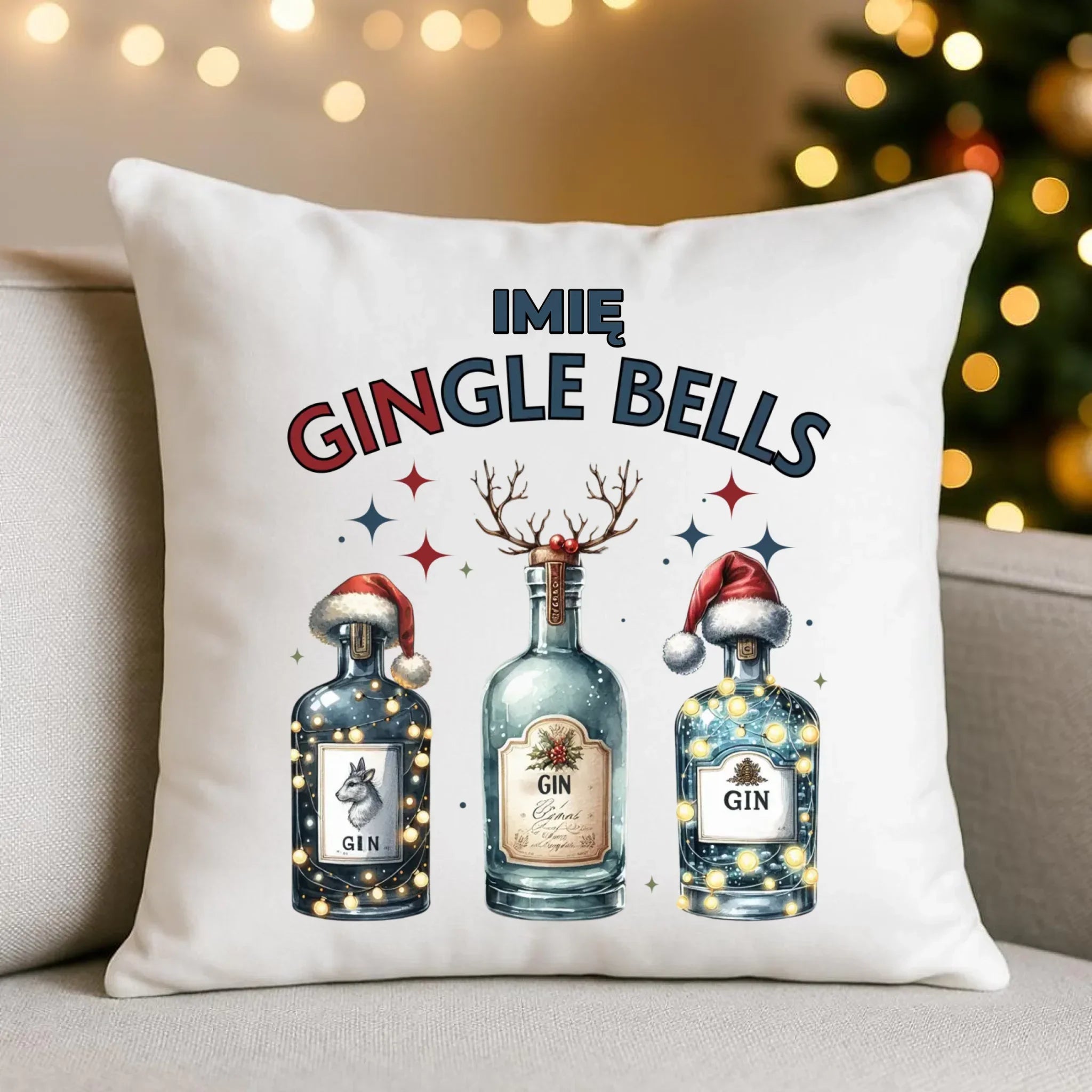 Poduszka świąteczna - Gin Gingle bells - personalizowana BN68 - StoryCups.pl