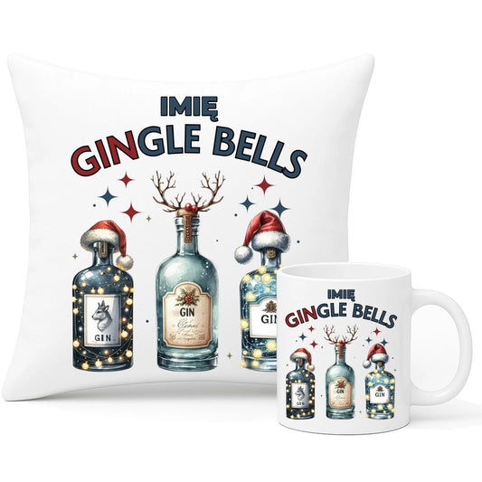 Zestaw poduszka i kubek świąteczny - Gin Gingle bells - personalizowany BN68 - StoryCups.pl