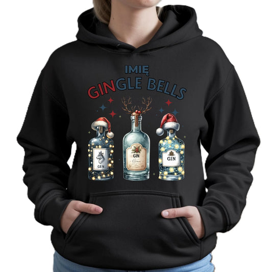 Bluza damska z kapturem świąteczna - Gin Gingle bells - personalizowana BN68 - StoryCups.pl