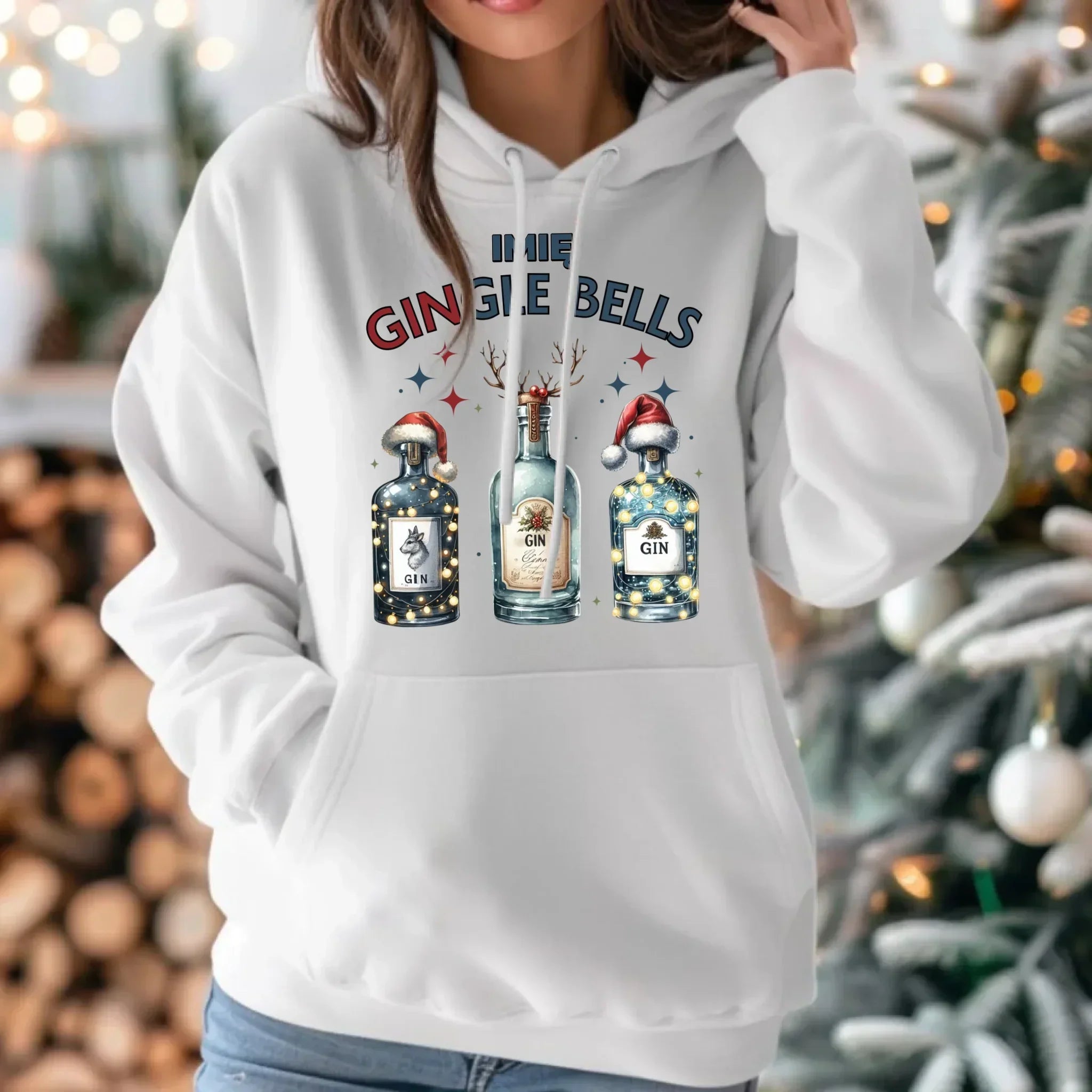 Bluza damska z kapturem świąteczna - Gin Gingle bells - personalizowana BN68 - StoryCups.pl