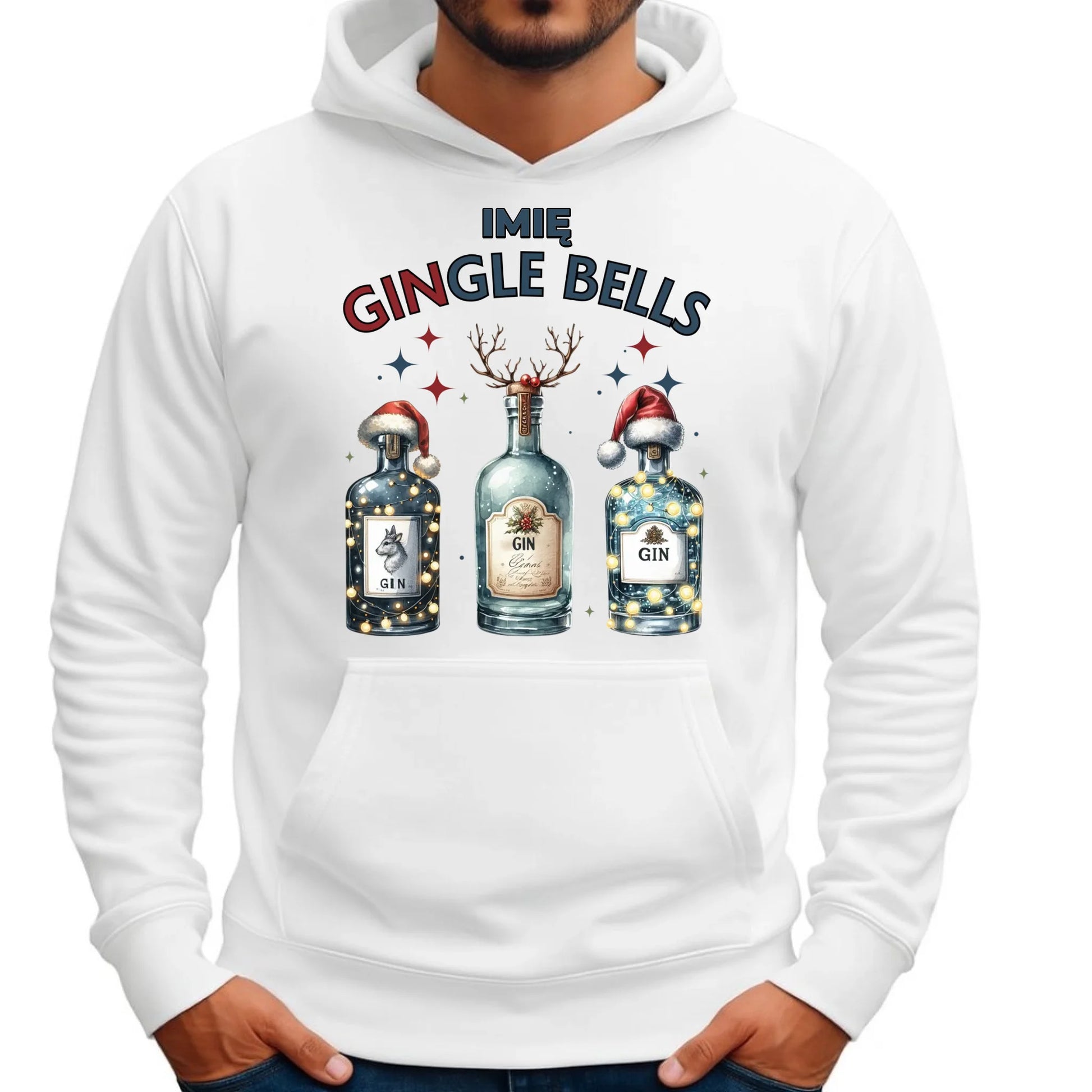 Bluza męska z kapturem świąteczna - Gin Gingle bells - personalizowana BN68 - StoryCups.pl