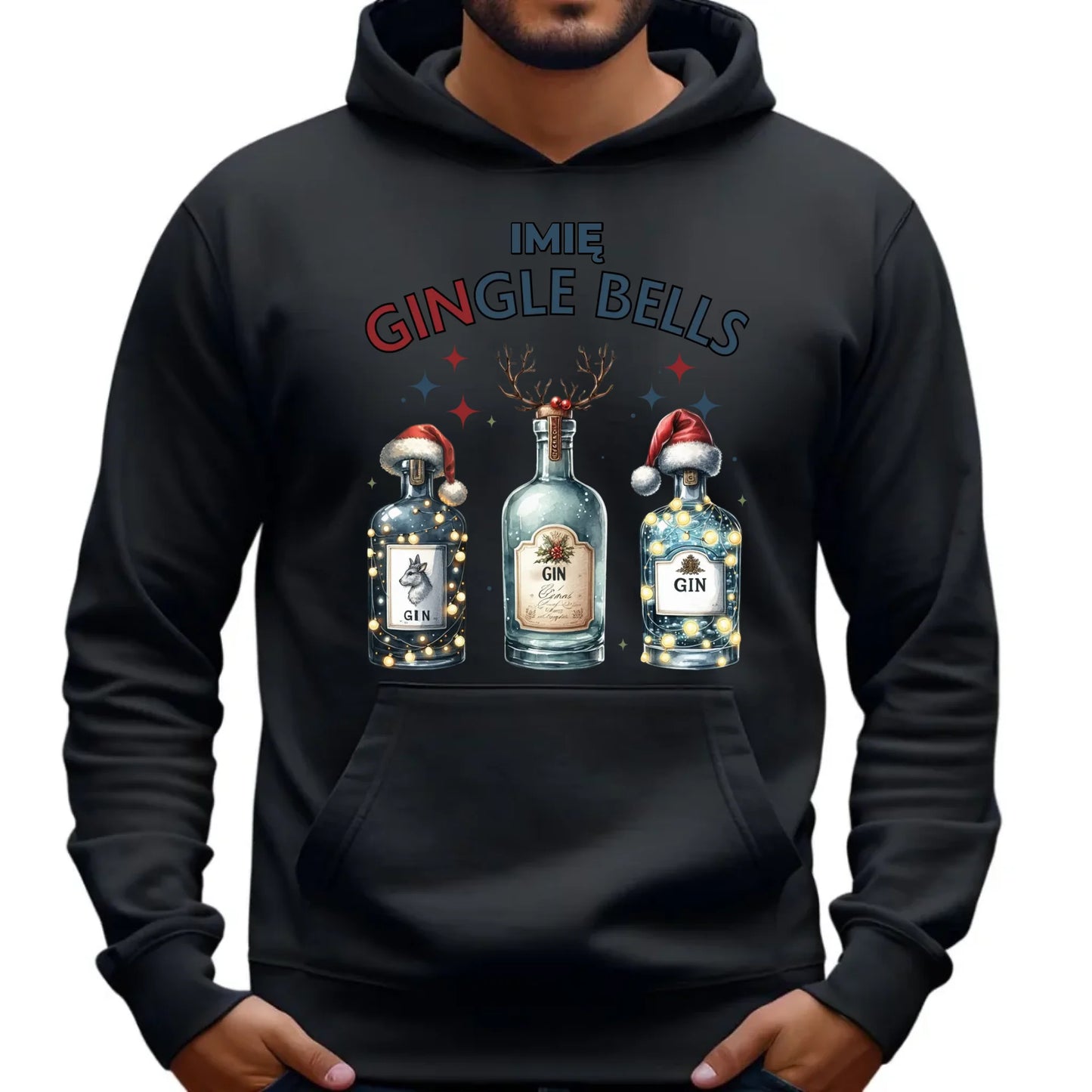 Bluza męska z kapturem świąteczna - Gin Gingle bells - personalizowana BN68 - StoryCups.pl