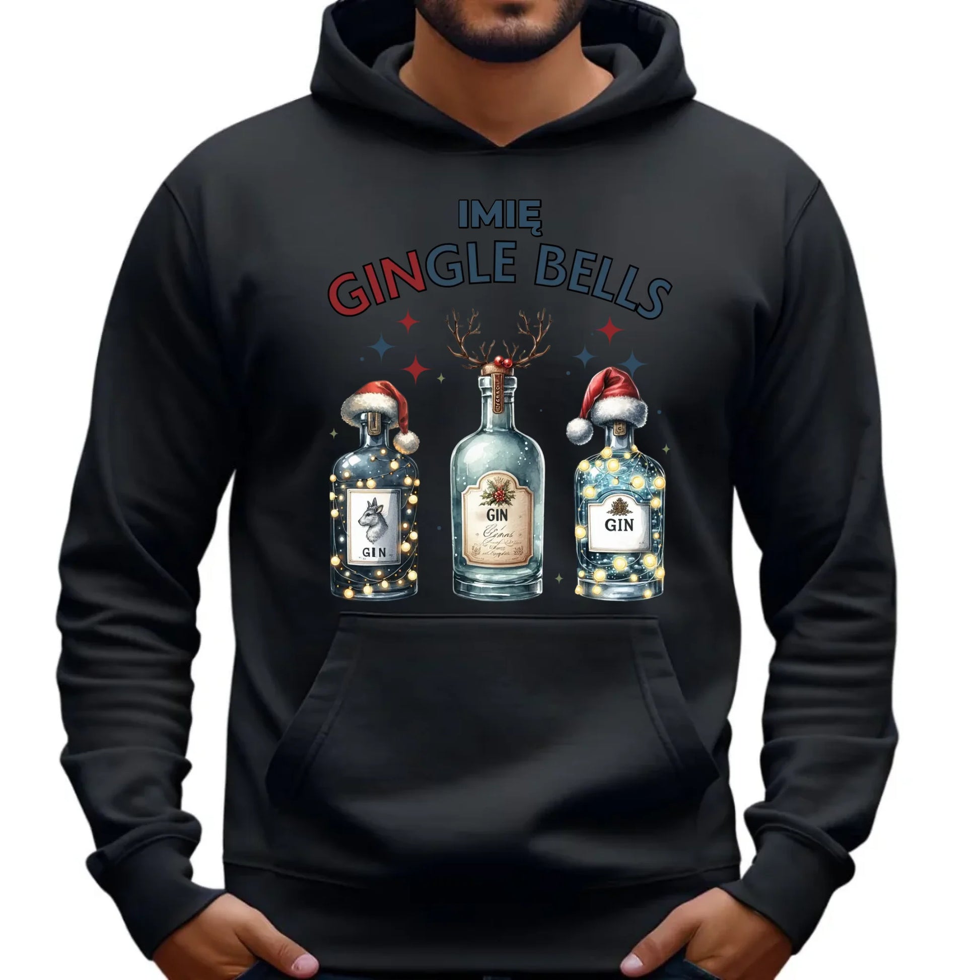 Bluza męska z kapturem świąteczna - Gin Gingle bells - personalizowana BN68 - StoryCups.pl