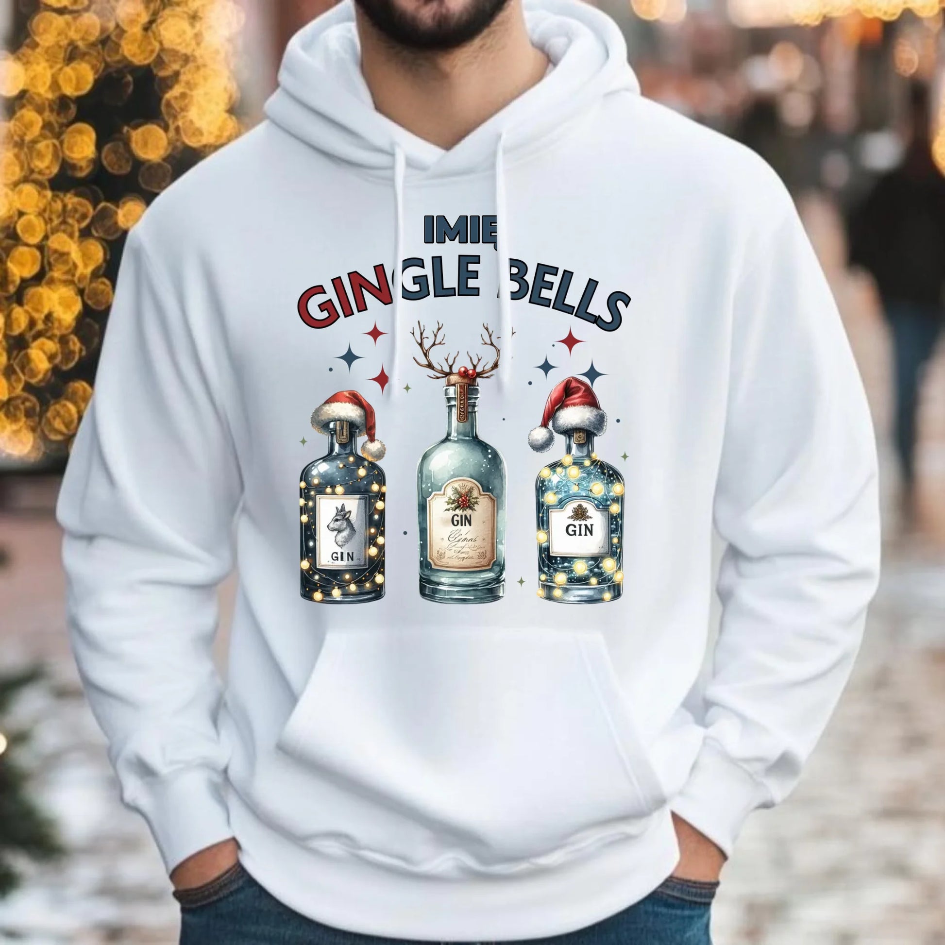 Bluza męska z kapturem świąteczna - Gin Gingle bells - personalizowana BN68 - StoryCups.pl