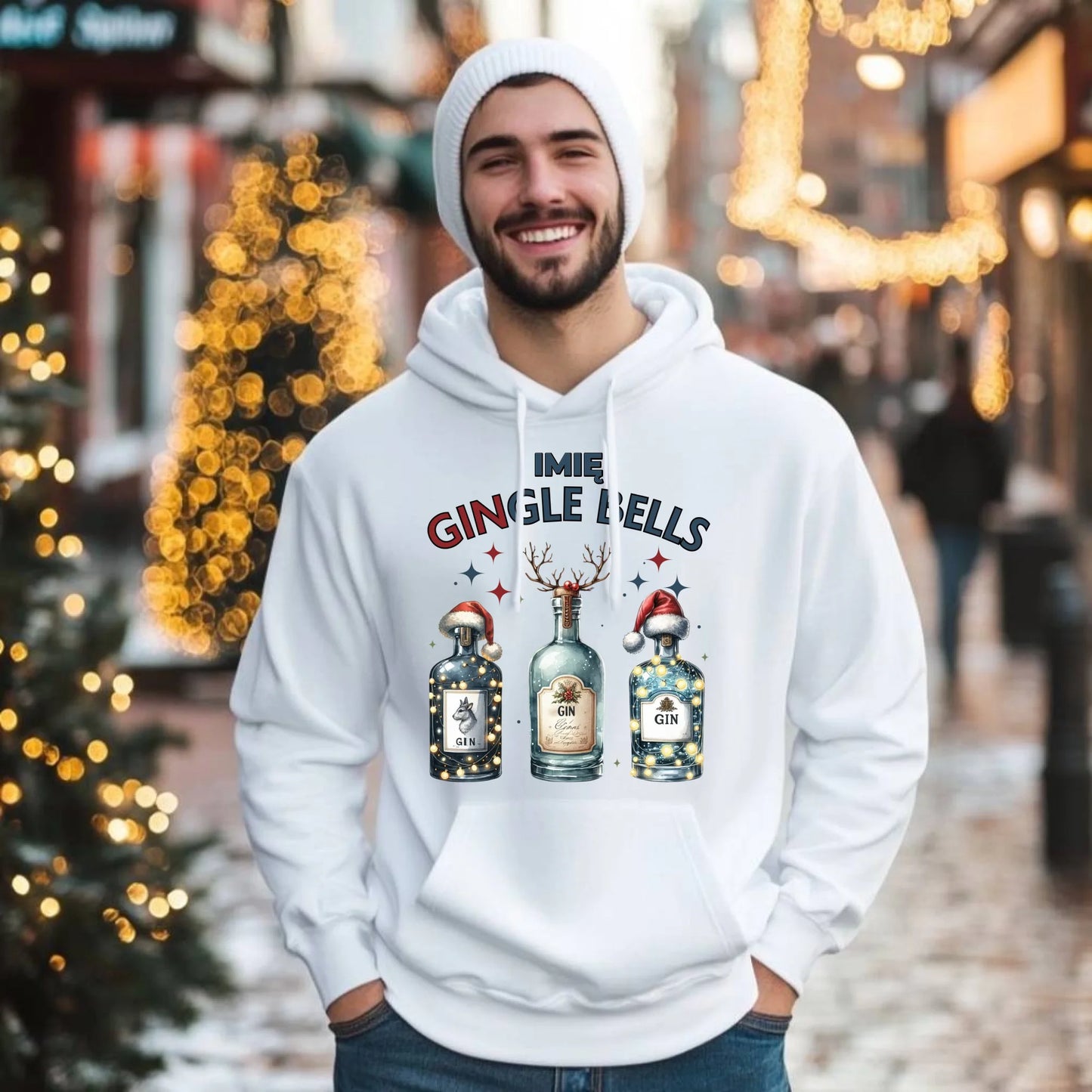 Bluza męska z kapturem świąteczna - Gin Gingle bells - personalizowana BN68 - StoryCups.pl
