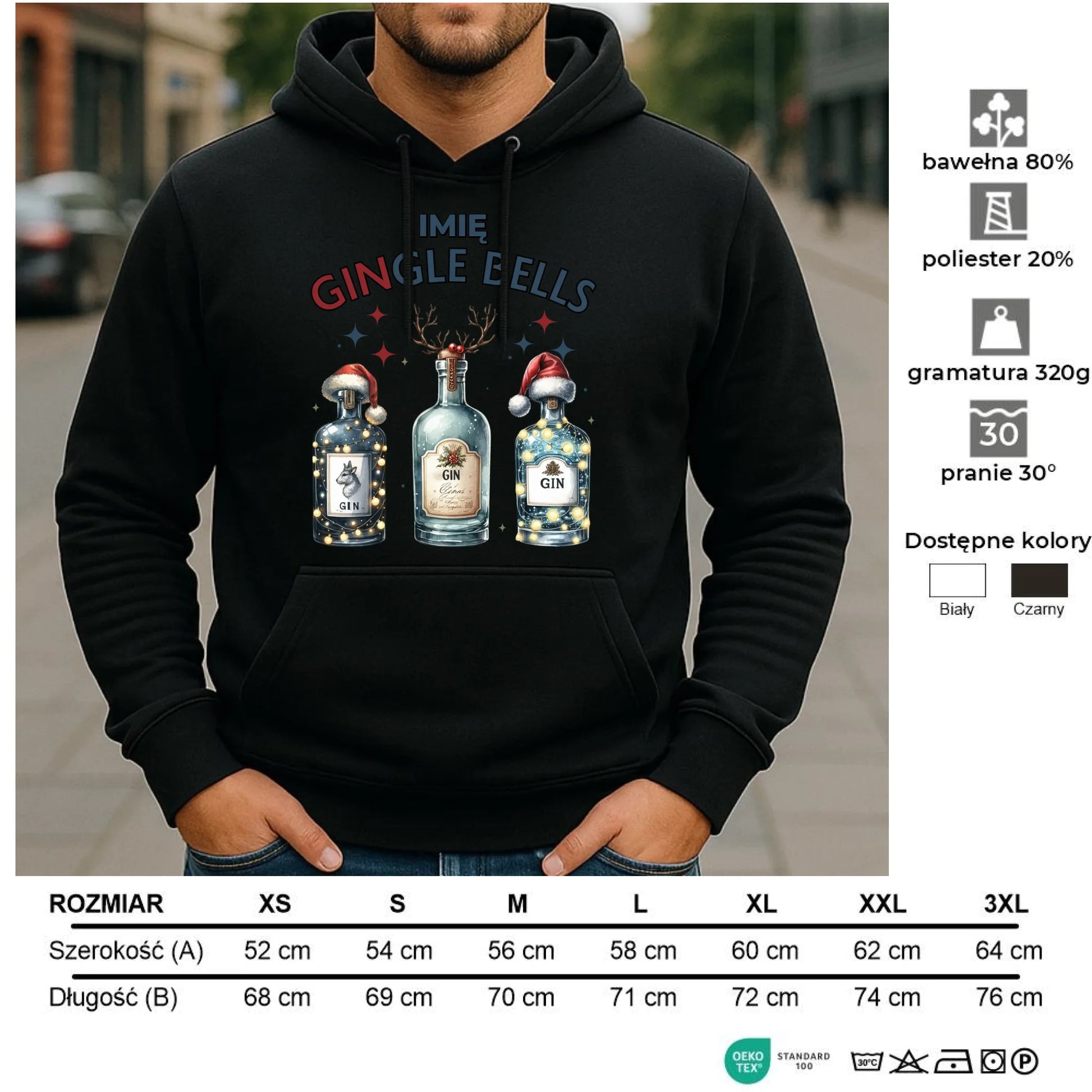 Bluza męska z kapturem świąteczna - Gin Gingle bells - personalizowana BN68 - StoryCups.pl