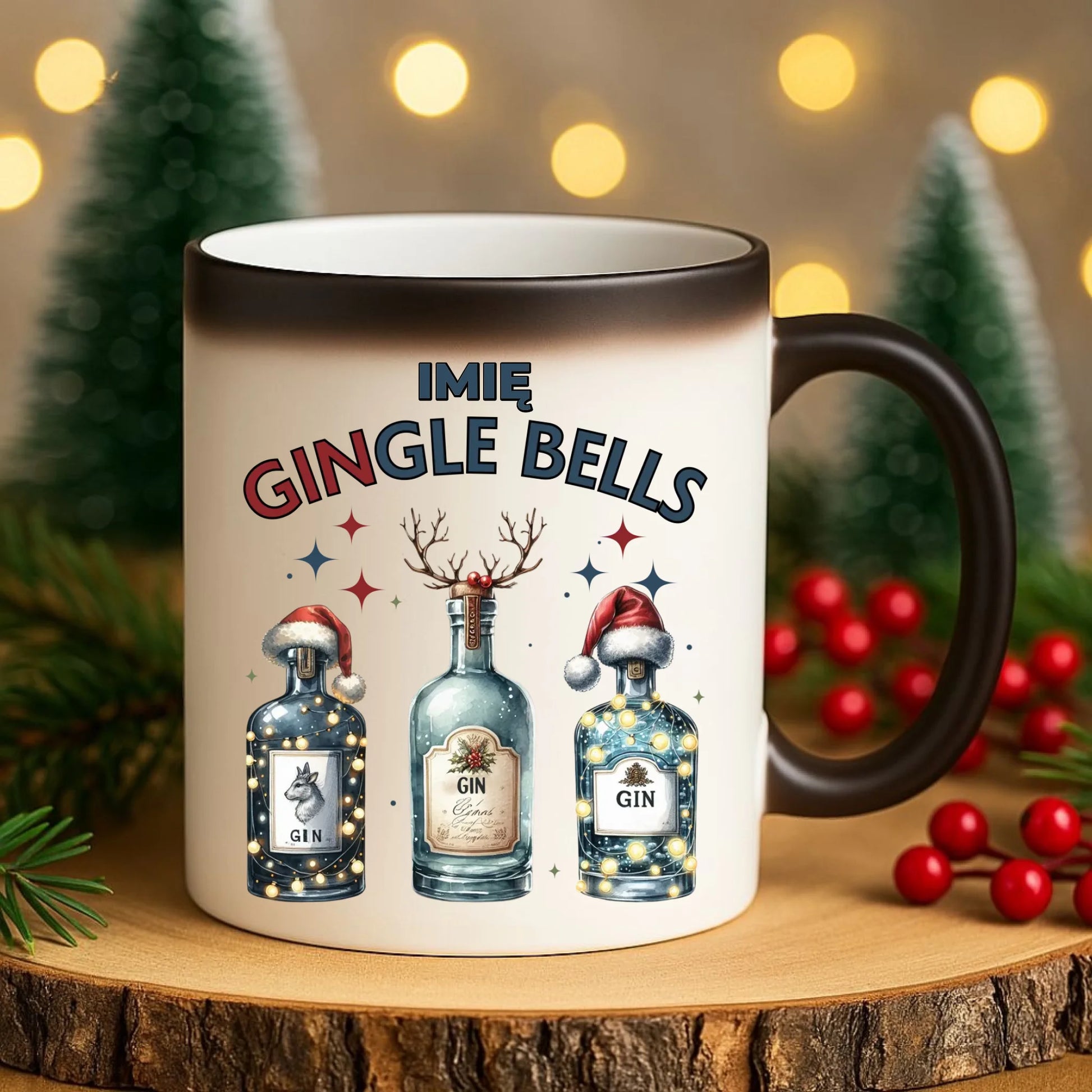 Kubek magiczny świąteczny - Gin Gingle bells - personalizowany BN68 - StoryCups.pl