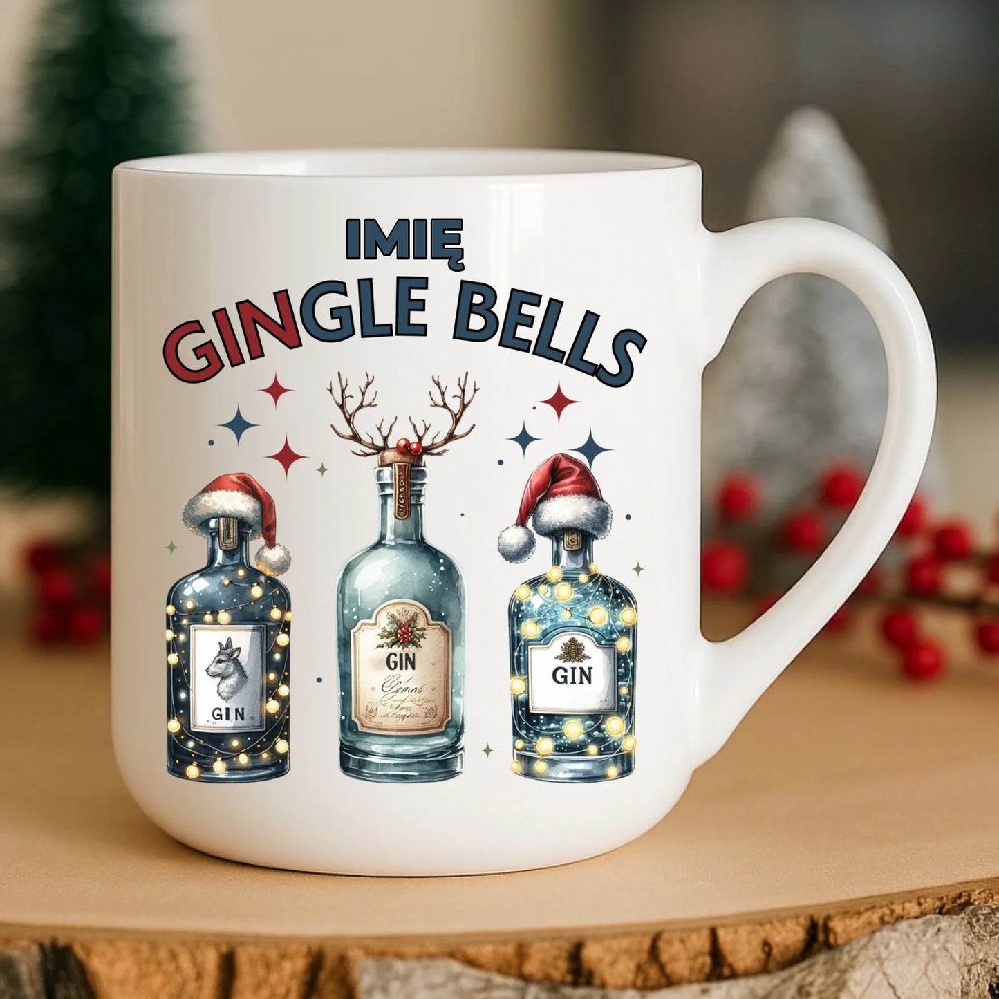 Kubek elegant świąteczny - Gin Gingle bells - personalizowany BN68 - StoryCups.pl