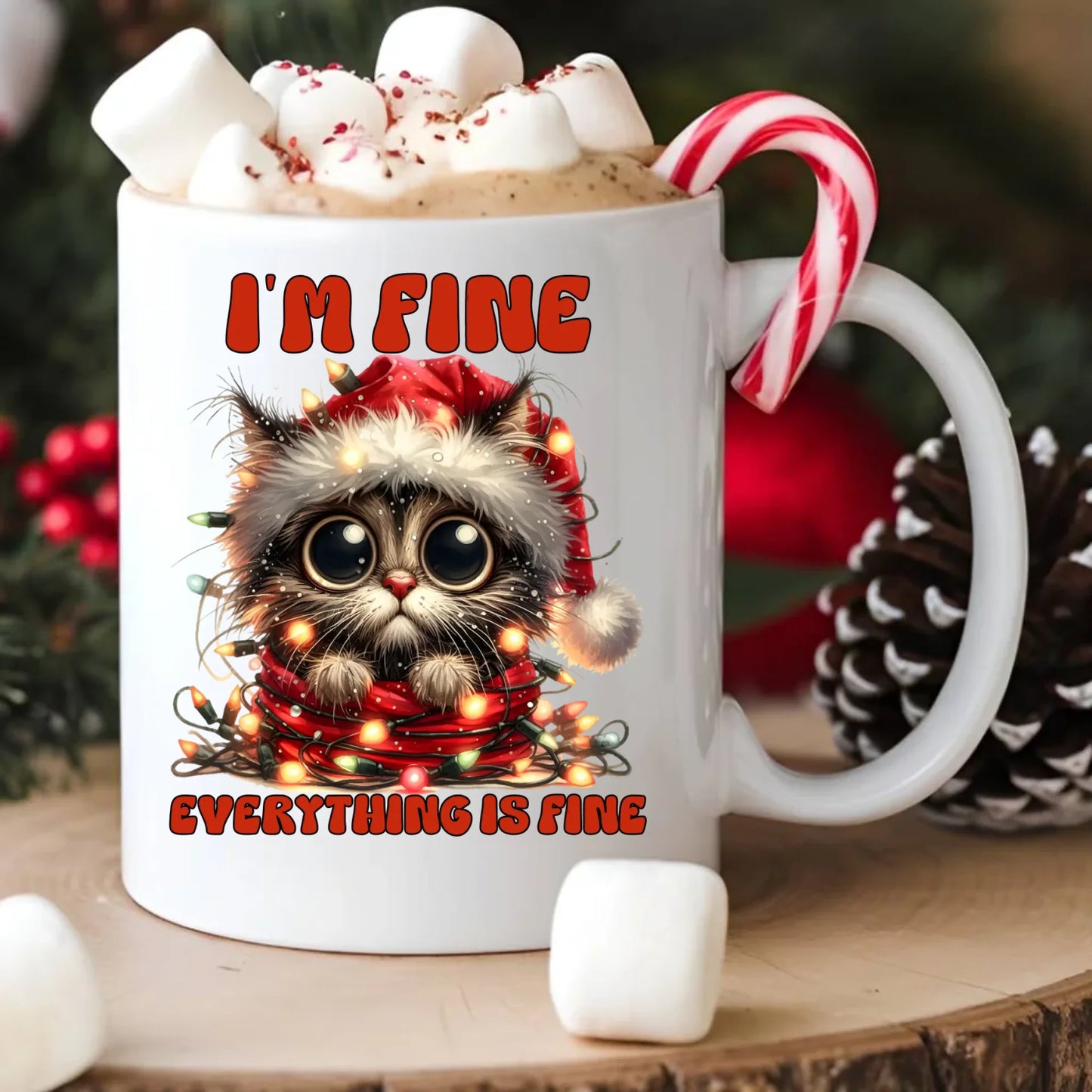 Kubek świąteczny - Kotek I'm fine everything is fine BN67 - StoryCups.pl