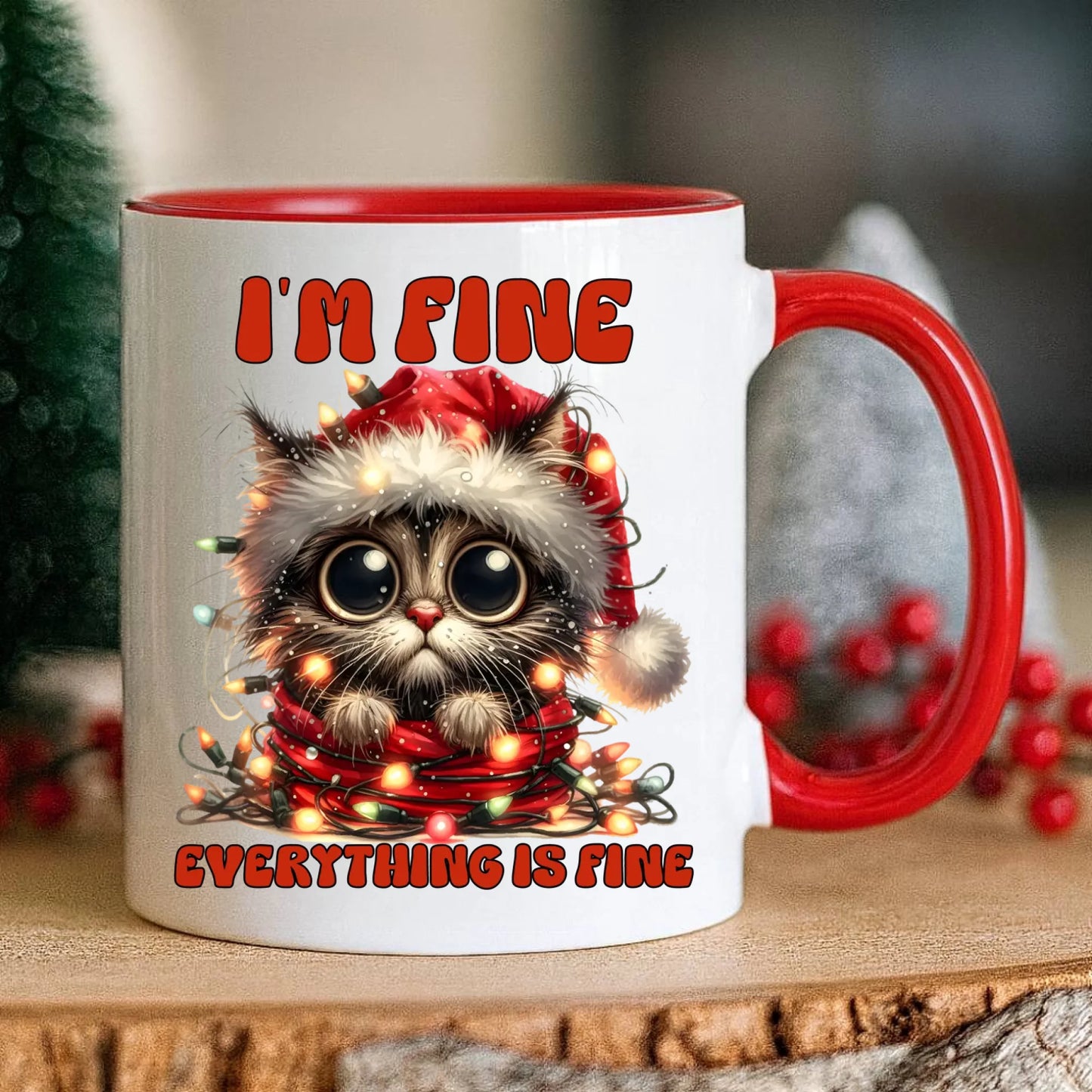 Kubek świąteczny - Kotek I'm fine everything is fine BN67 - StoryCups.pl