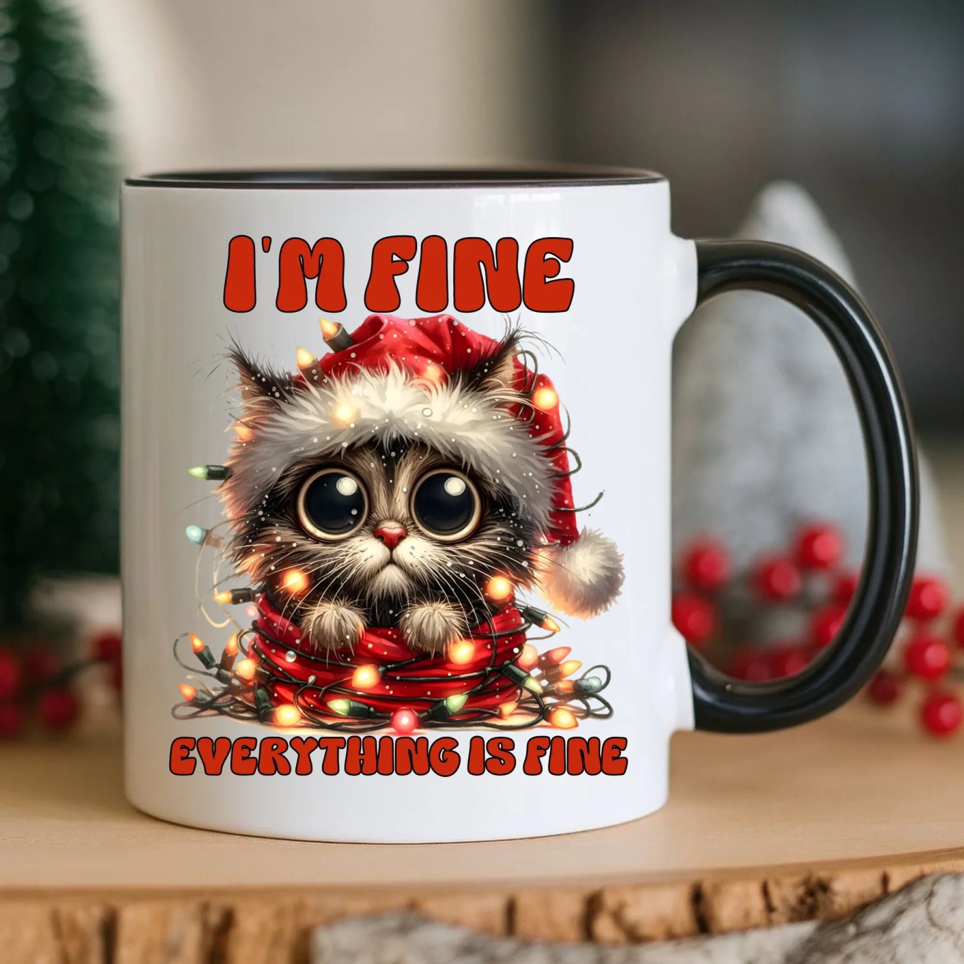 Kubek świąteczny - Kotek I'm fine everything is fine BN67 - StoryCups.pl