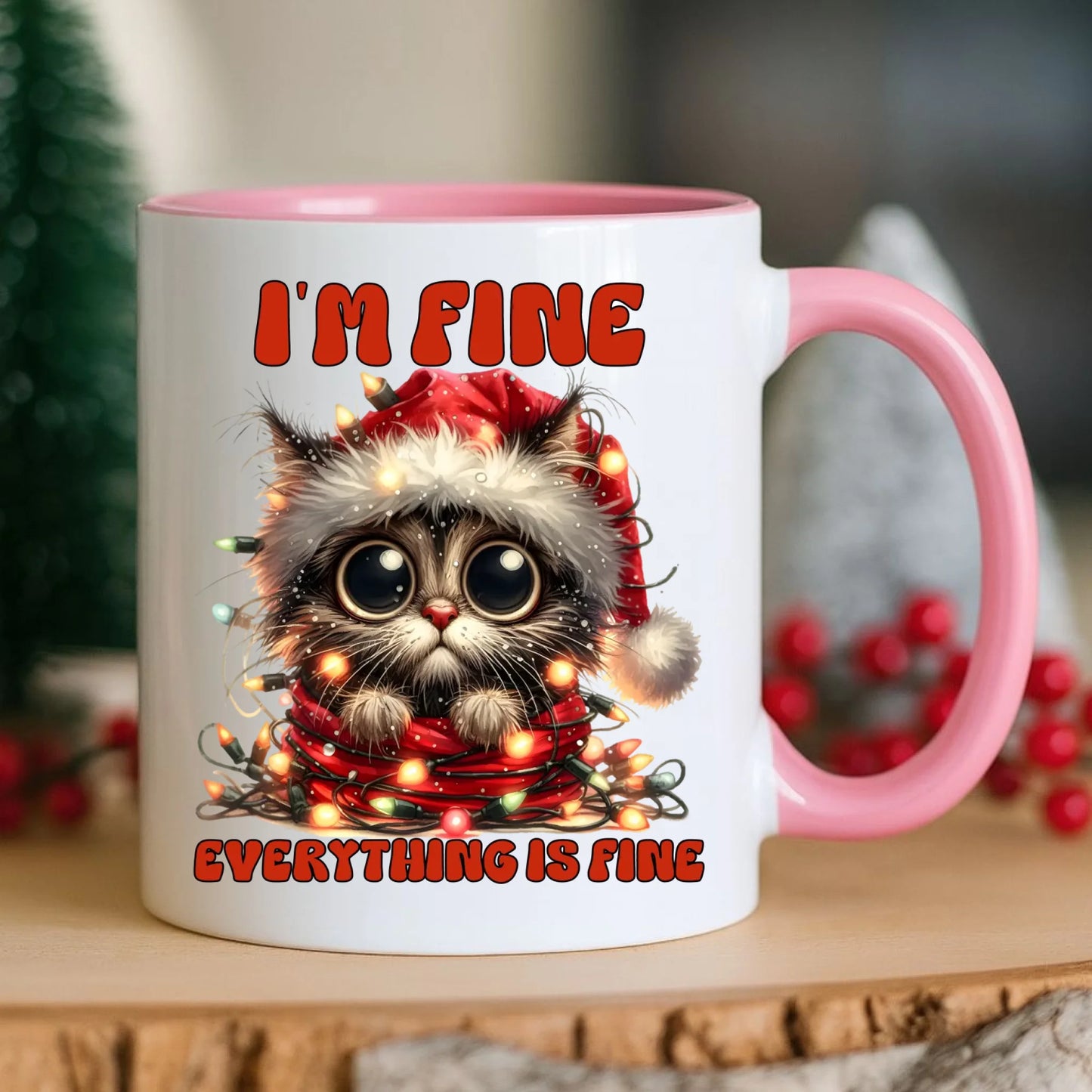 Kubek świąteczny - Kotek I'm fine everything is fine BN67 - StoryCups.pl