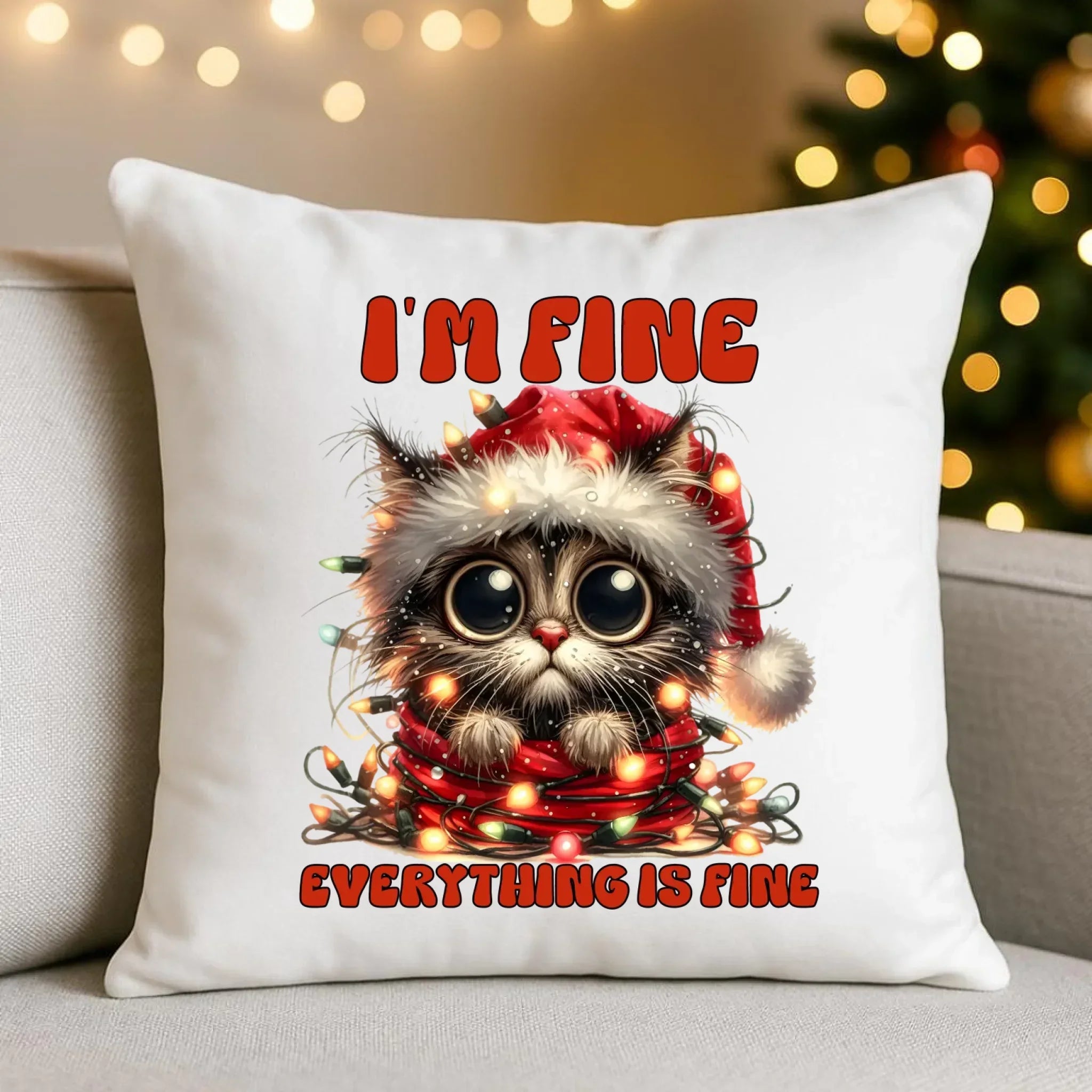 Poduszka świąteczna - Kotek I'm fine everything is fine BN67 - StoryCups.pl