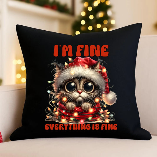 Poduszka dekoracyjna świąteczna - Kotek I'm fine everything is fine BN67 - StoryCups.pl