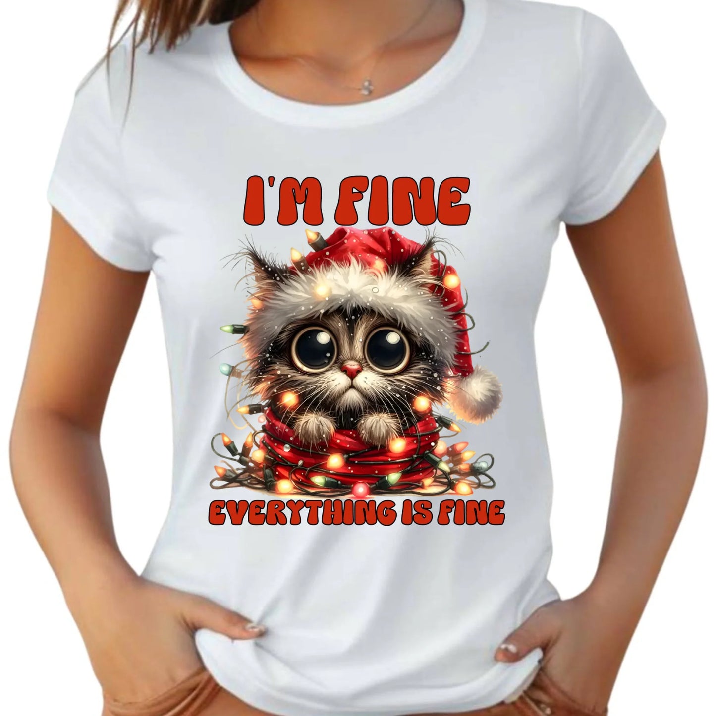 Koszulka damska świąteczna - Kotek I'm fine everything is fine BN67 - StoryCups.pl