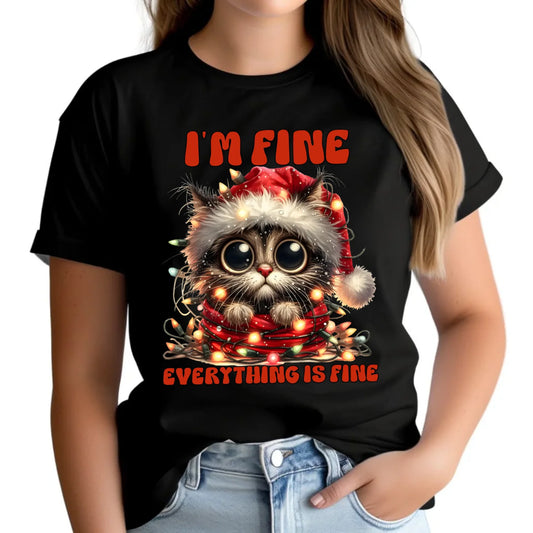 Koszulka damska świąteczna - Kotek I'm fine everything is fine BN67 - StoryCups.pl