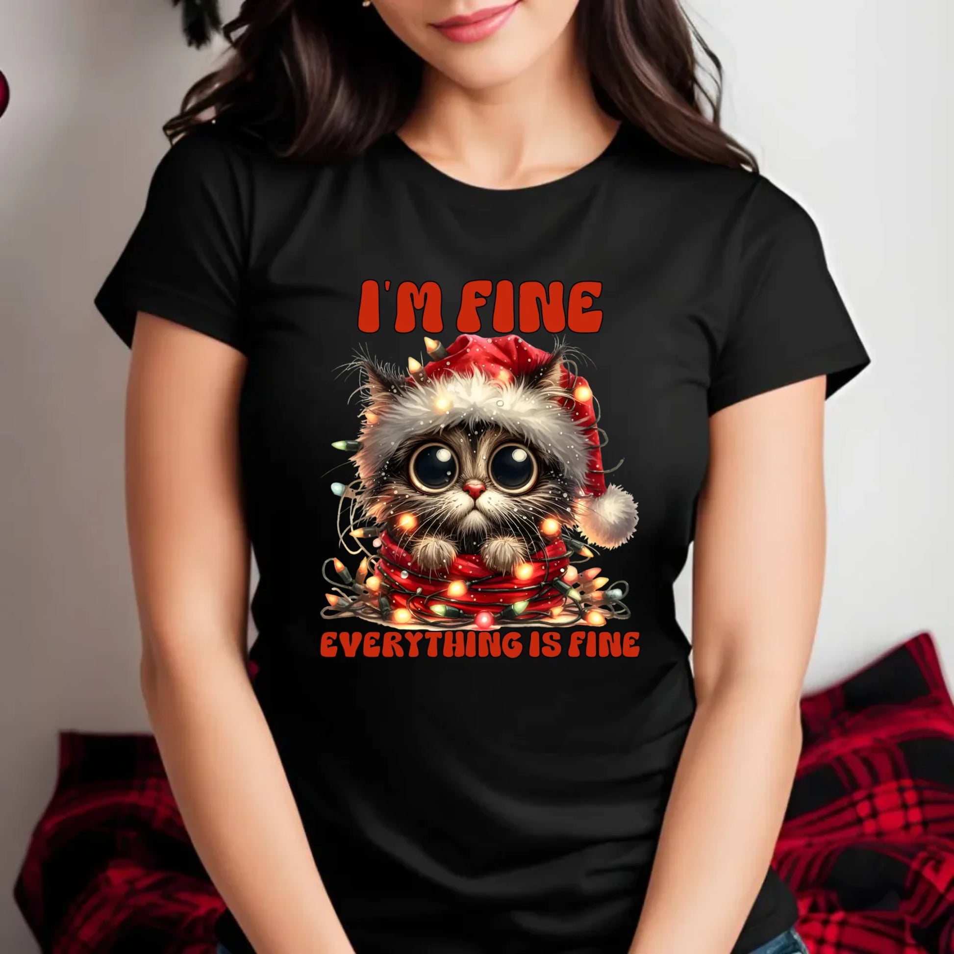 Koszulka damska świąteczna - Kotek I'm fine everything is fine BN67 - StoryCups.pl