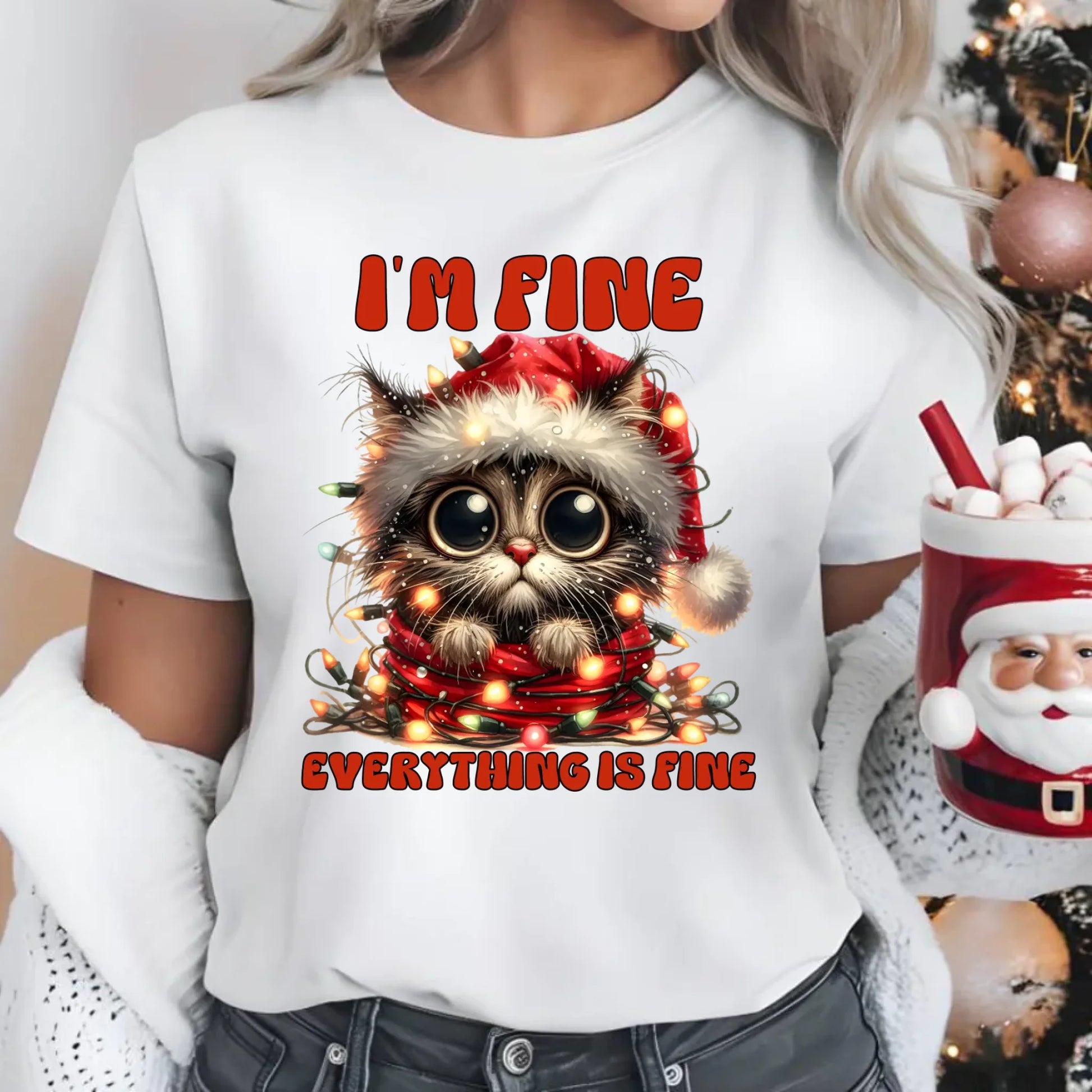 Koszulka damska świąteczna - Kotek I'm fine everything is fine BN67 - StoryCups.pl