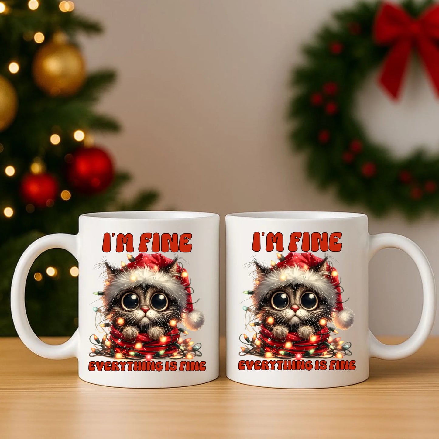 Zestaw poduszka i kubek świąteczny - Kotek I'm fine everything is fine BN67 - StoryCups.pl