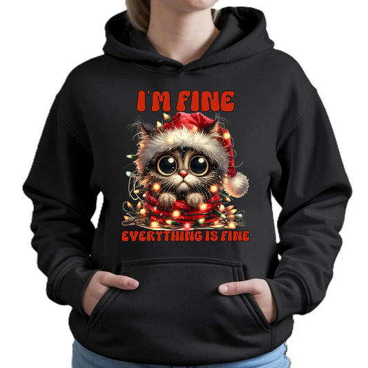 Bluza damska z kapturem świąteczna - Kotek I'm fine everything is fine BN67 - StoryCups.pl
