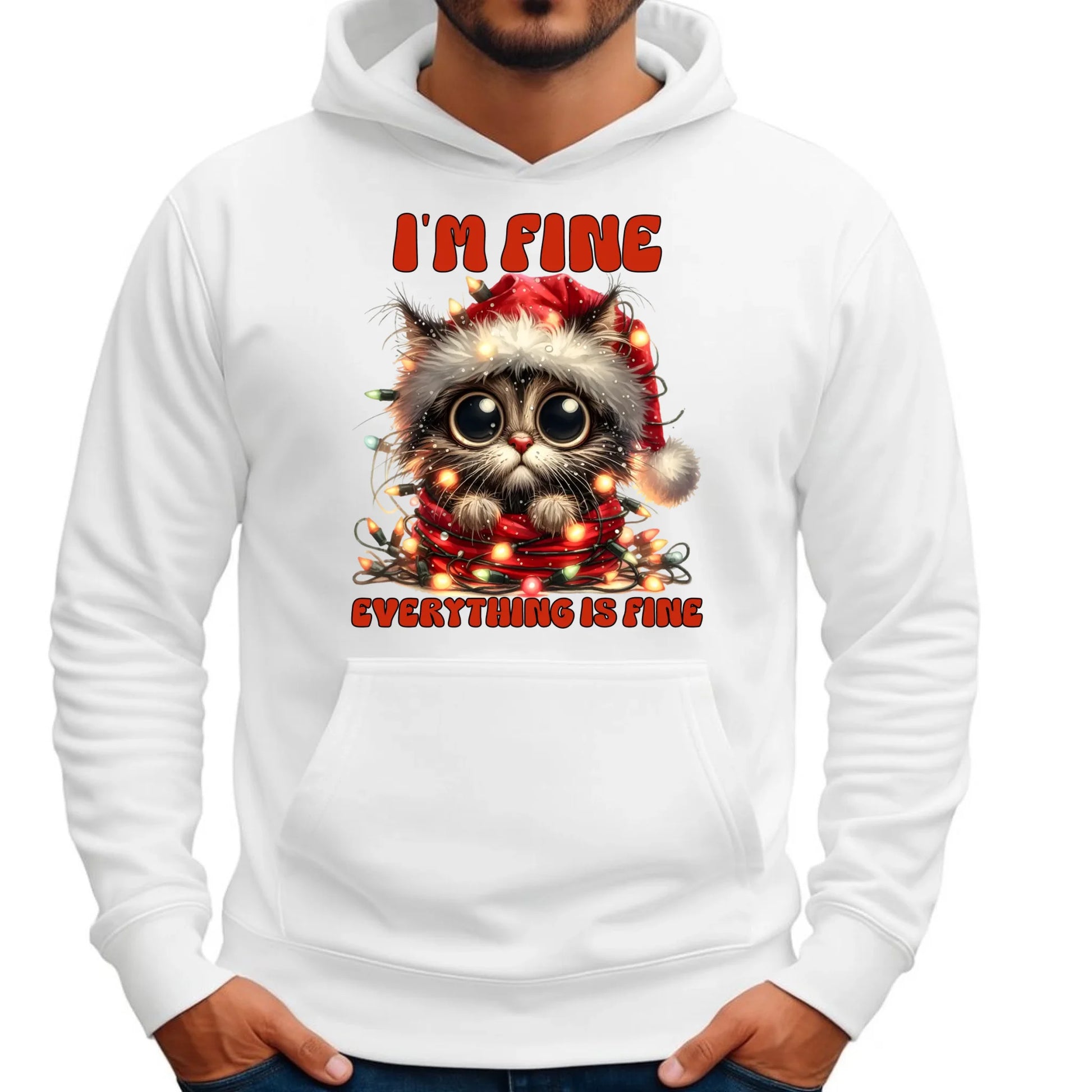 Bluza męska z kapturem świąteczna - Kotek I'm fine everything is fine BN67 - StoryCups.pl