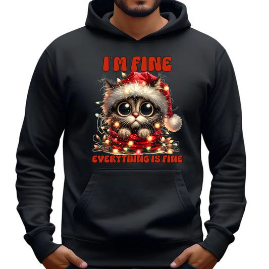 Bluza męska z kapturem świąteczna - Kotek I'm fine everything is fine BN67 - StoryCups.pl