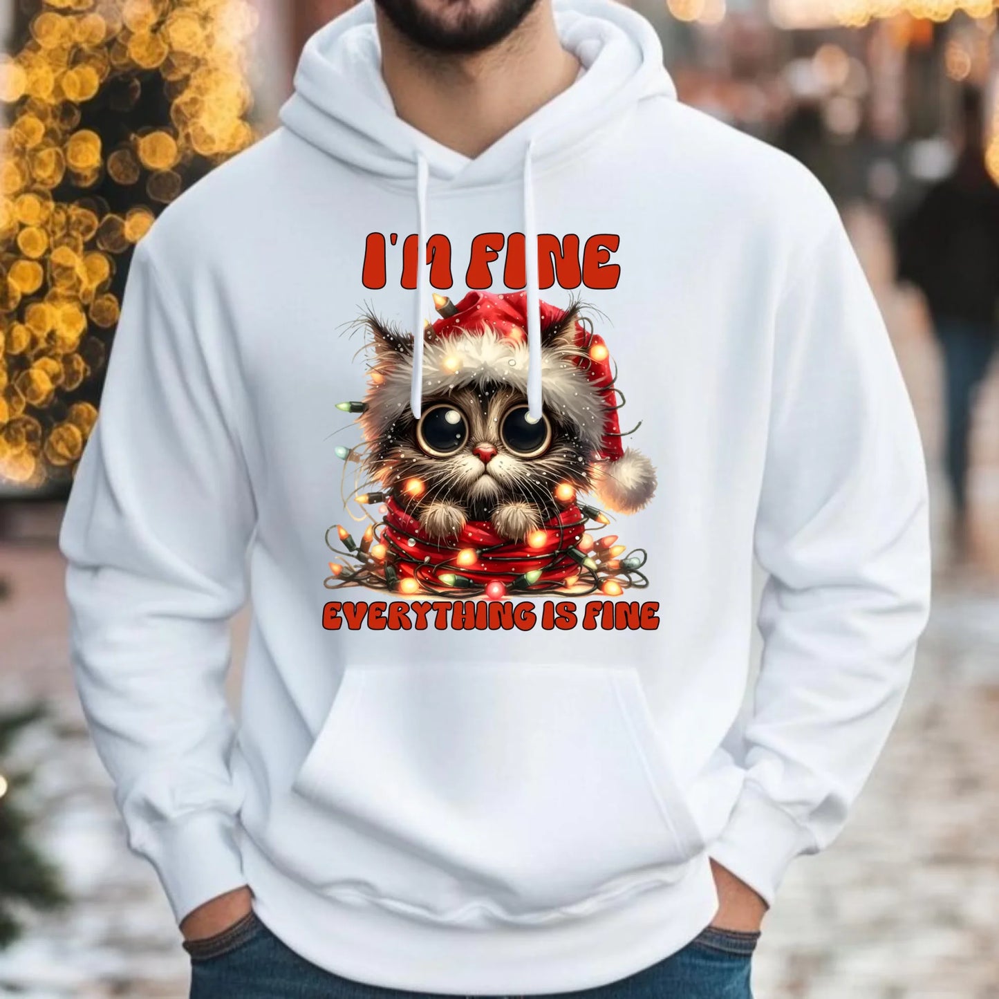 Bluza męska z kapturem świąteczna - Kotek I'm fine everything is fine BN67 - StoryCups.pl