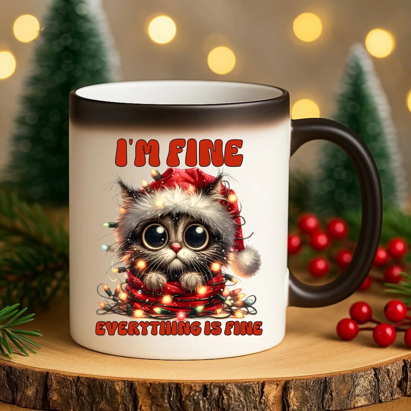 Kubek magiczny świąteczny - Kotek I'm fine everything is fine BN67 - StoryCups.pl