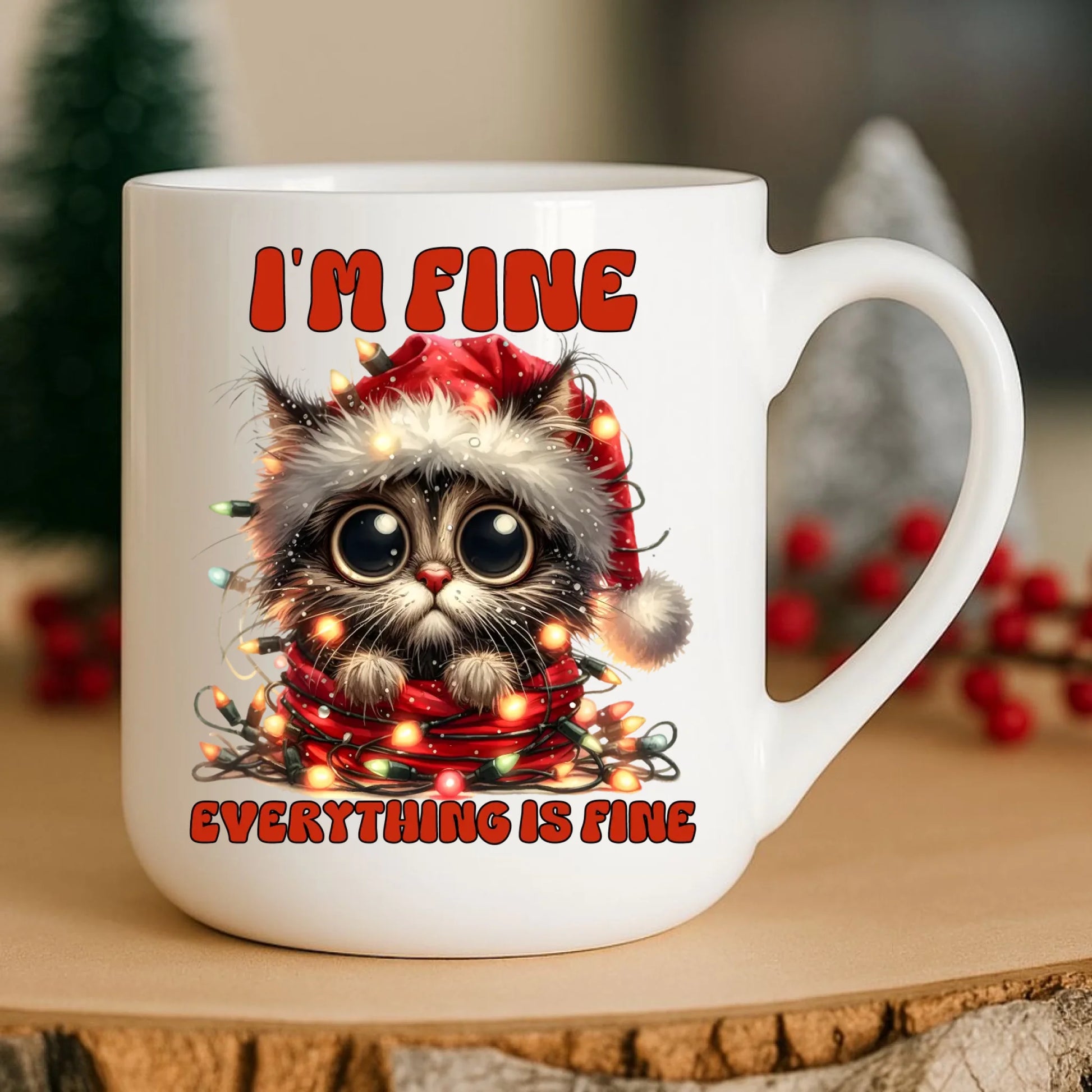 Kubek elegant świąteczny - Kotek I'm fine everything is fine BN67 - StoryCups.pl