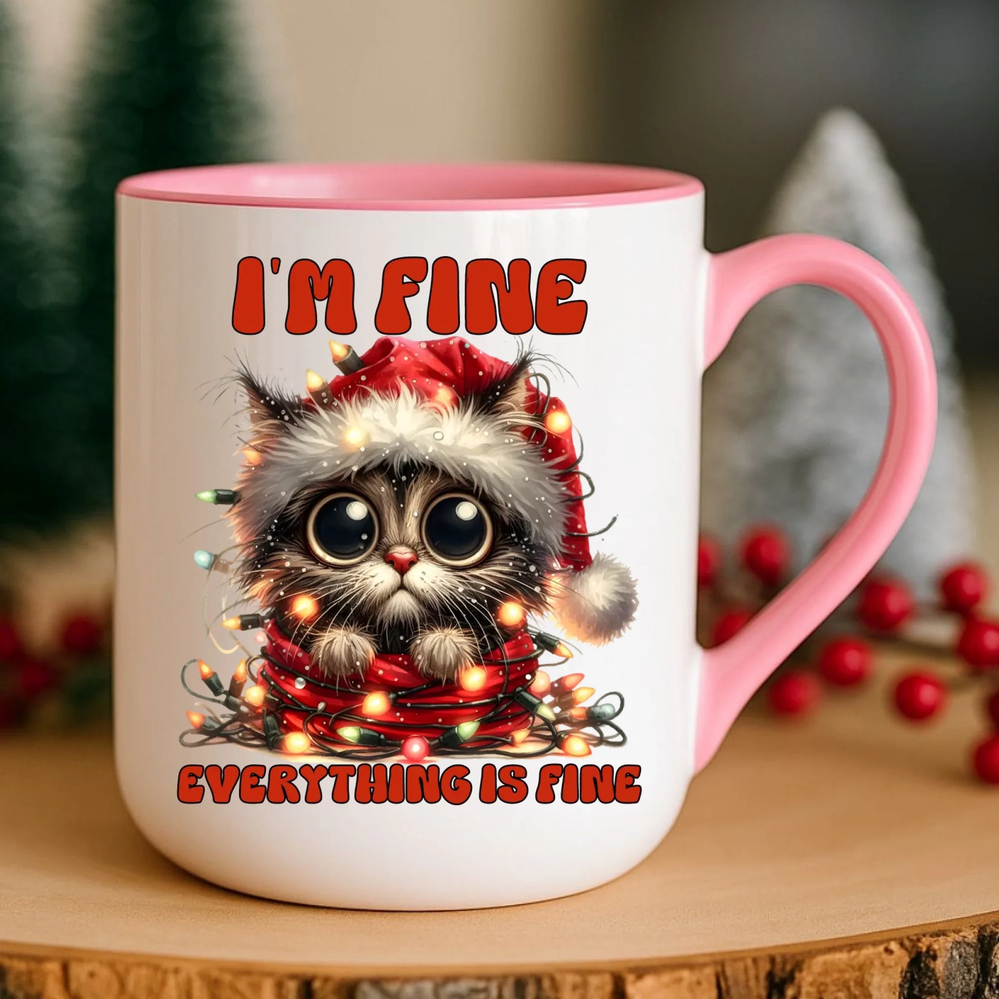 Kubek elegant świąteczny - Kotek I'm fine everything is fine BN67 - StoryCups.pl