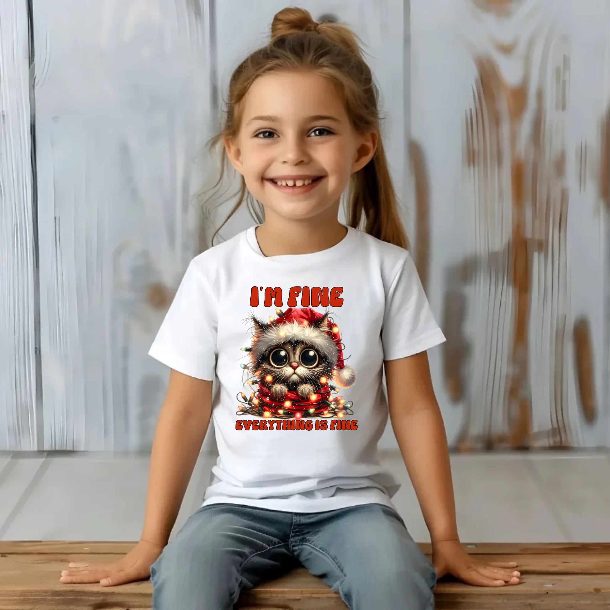 Koszulka dziecięca świąteczna - Kotek I'm fine everything is fine BN67 - StoryCups.pl