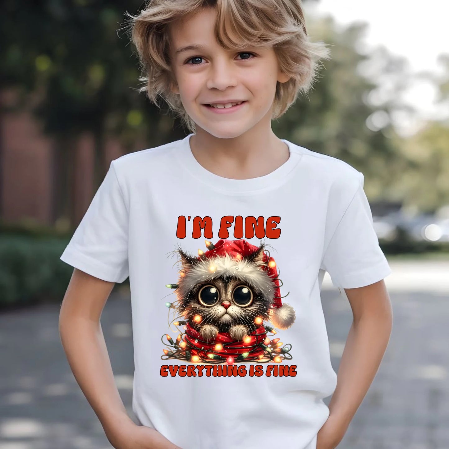 Koszulka dziecięca świąteczna - Kotek I'm fine everything is fine BN67 - StoryCups.pl