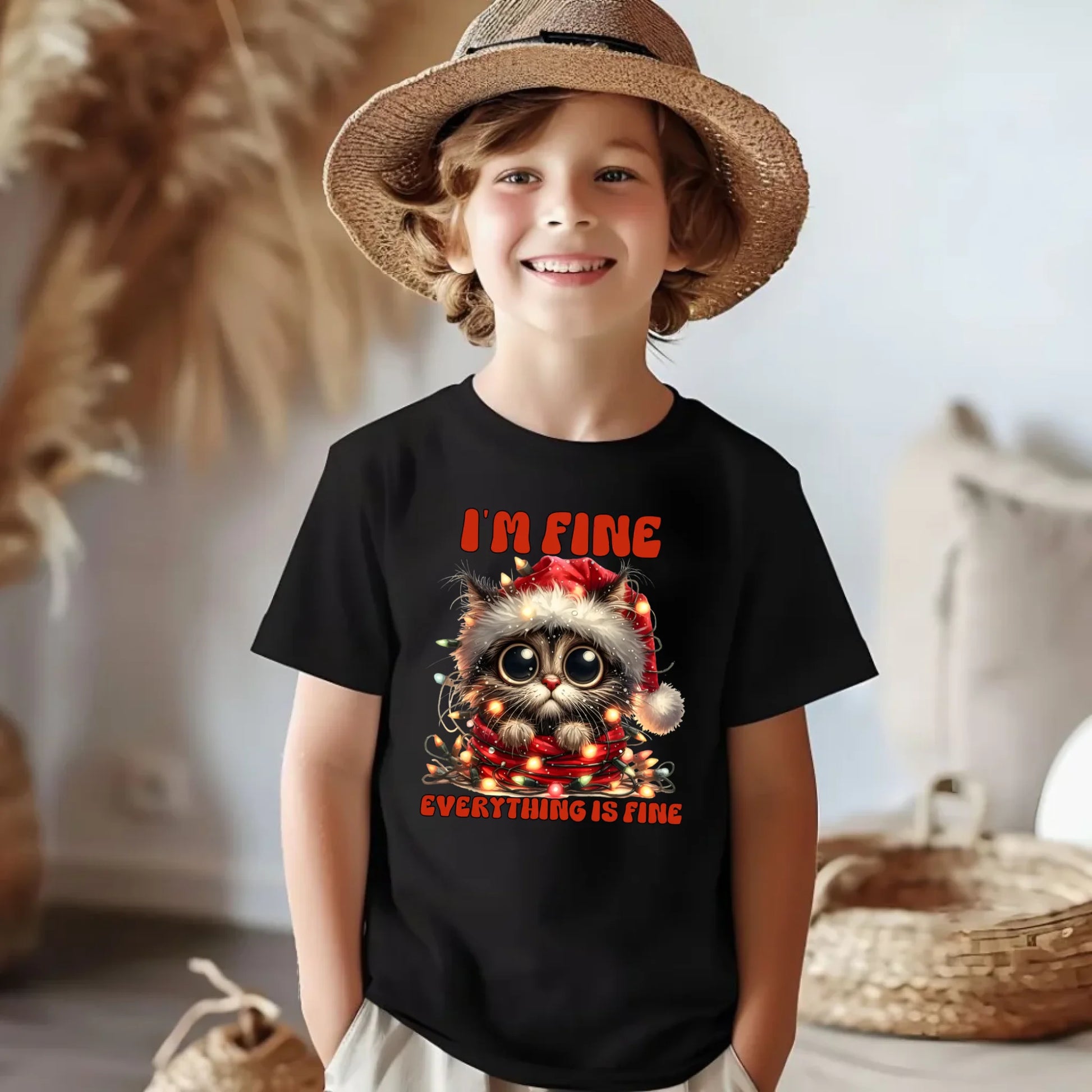 Koszulka dziecięca świąteczna - Kotek I'm fine everything is fine BN67 - StoryCups.pl