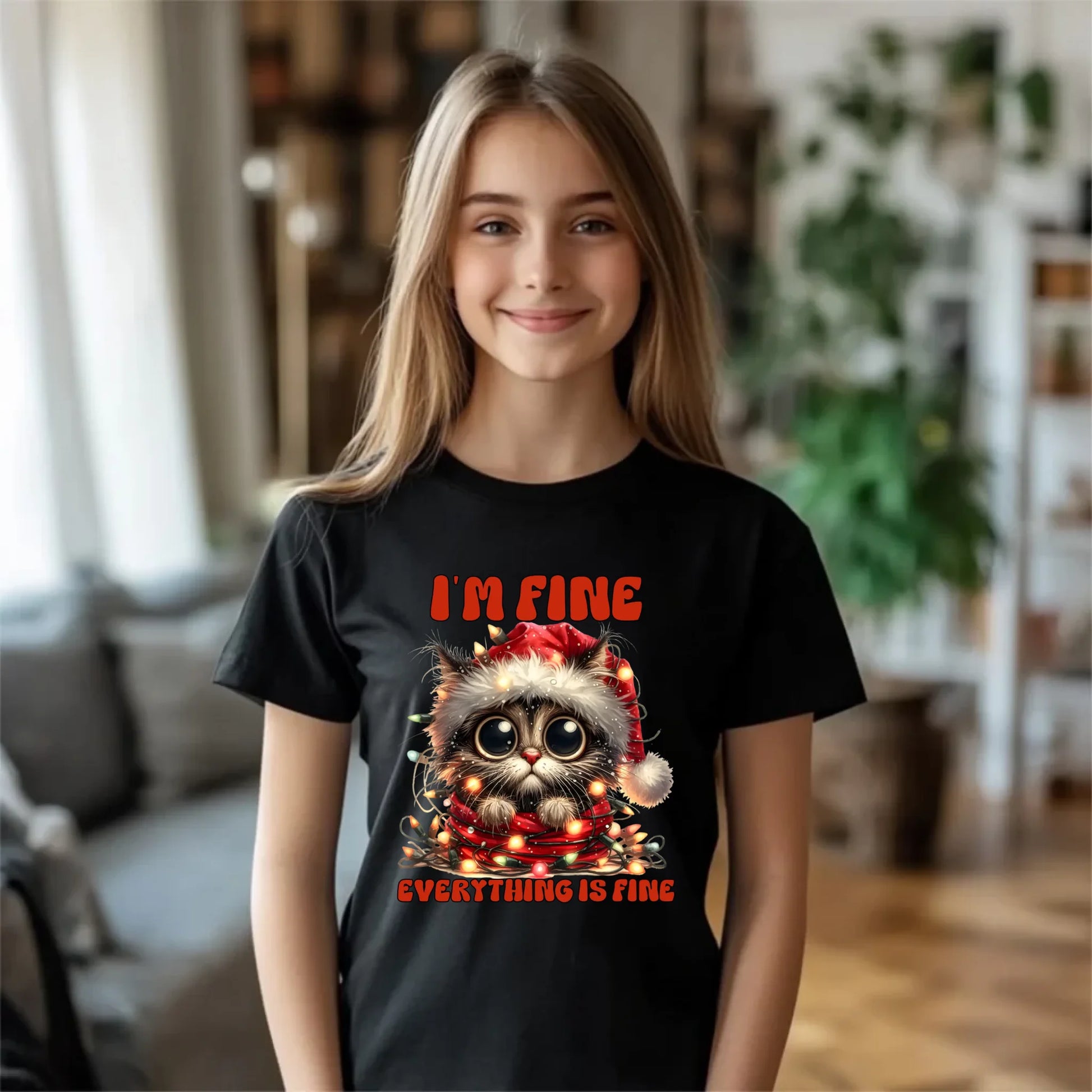 Koszulka dziecięca świąteczna - Kotek I'm fine everything is fine BN67 - StoryCups.pl